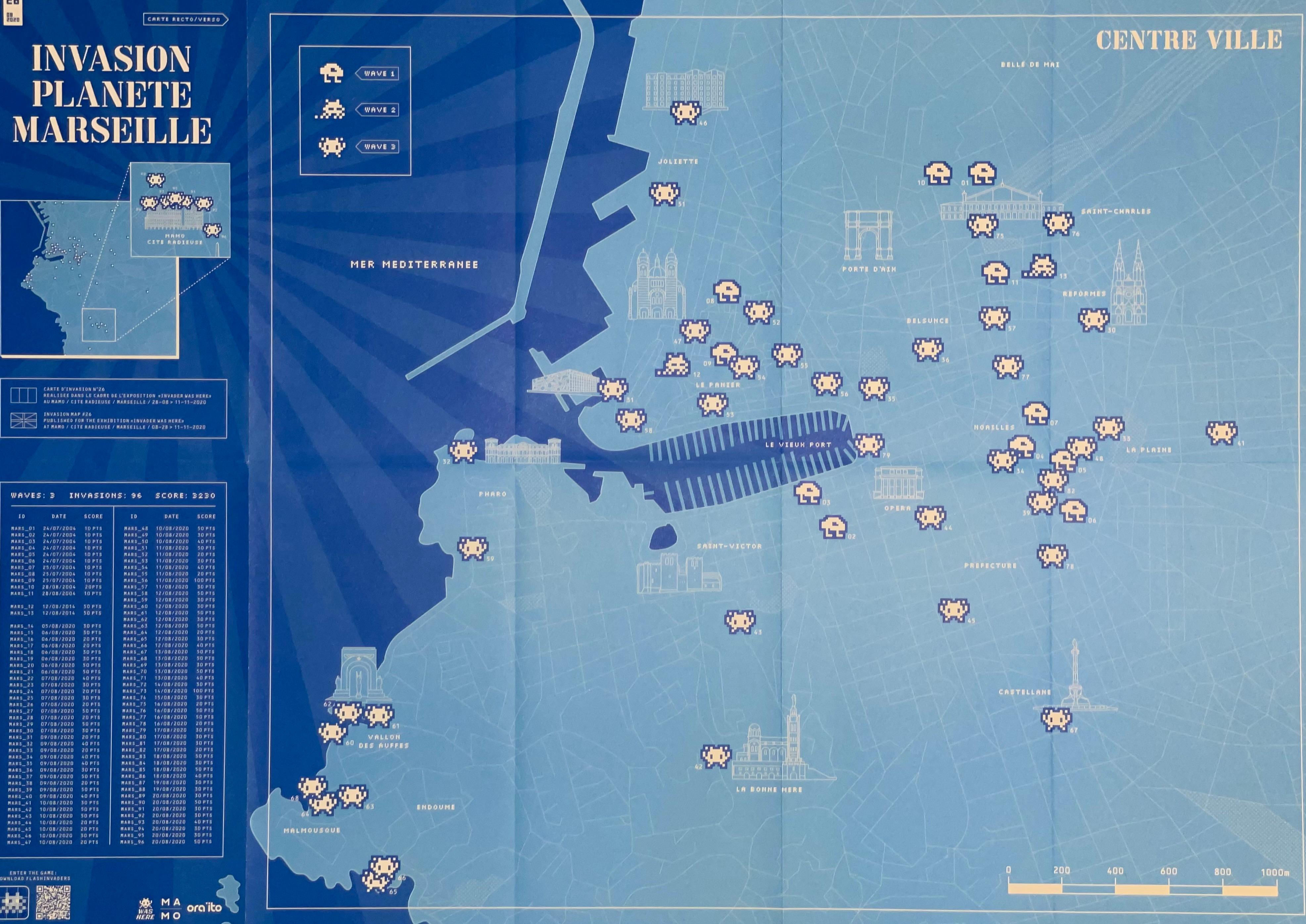 Invader Was Here INVASION PLANÈTE MARSEILLE Map PRINT SPACE INVADER ARTIST GAME For Sale 1