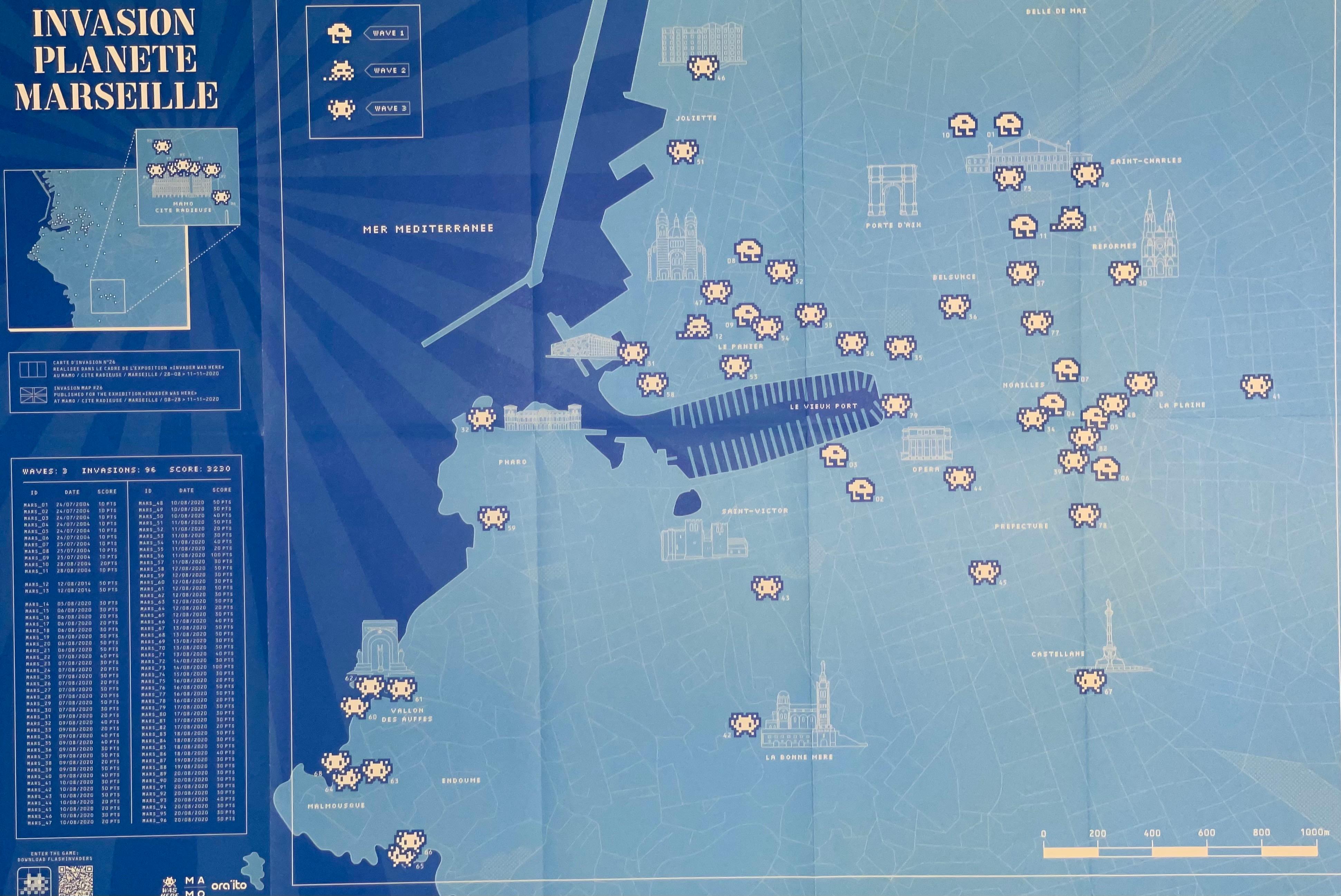 Invader Was Here INVASION PLANÈTE MARSEILLE Map PRINT SPACE INVADER ARTIST GAME For Sale 2