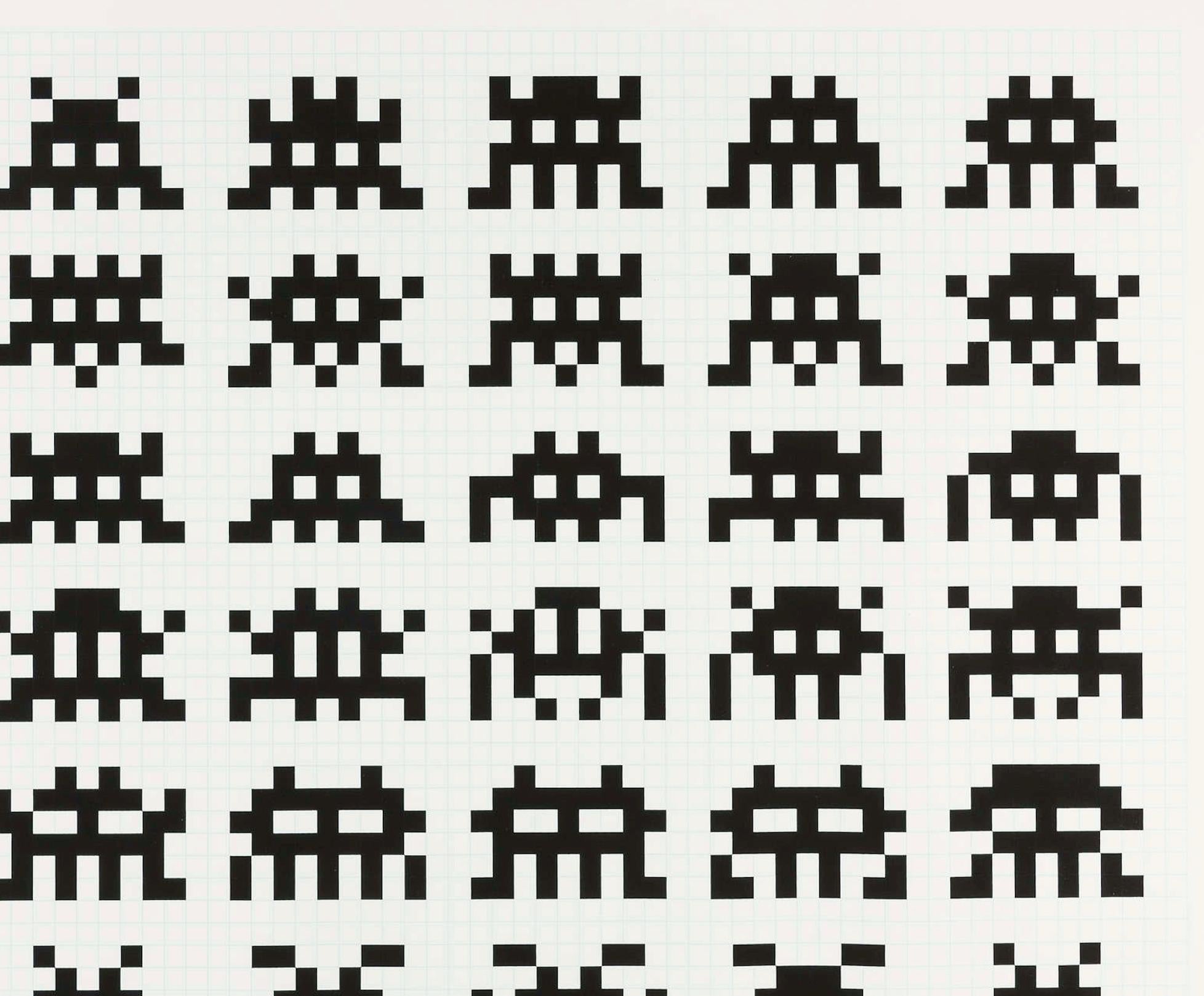 Repetition Variation Evolution - Contemporary Art, Urban, Street Art, Space - Gray Abstract Print by Invader
