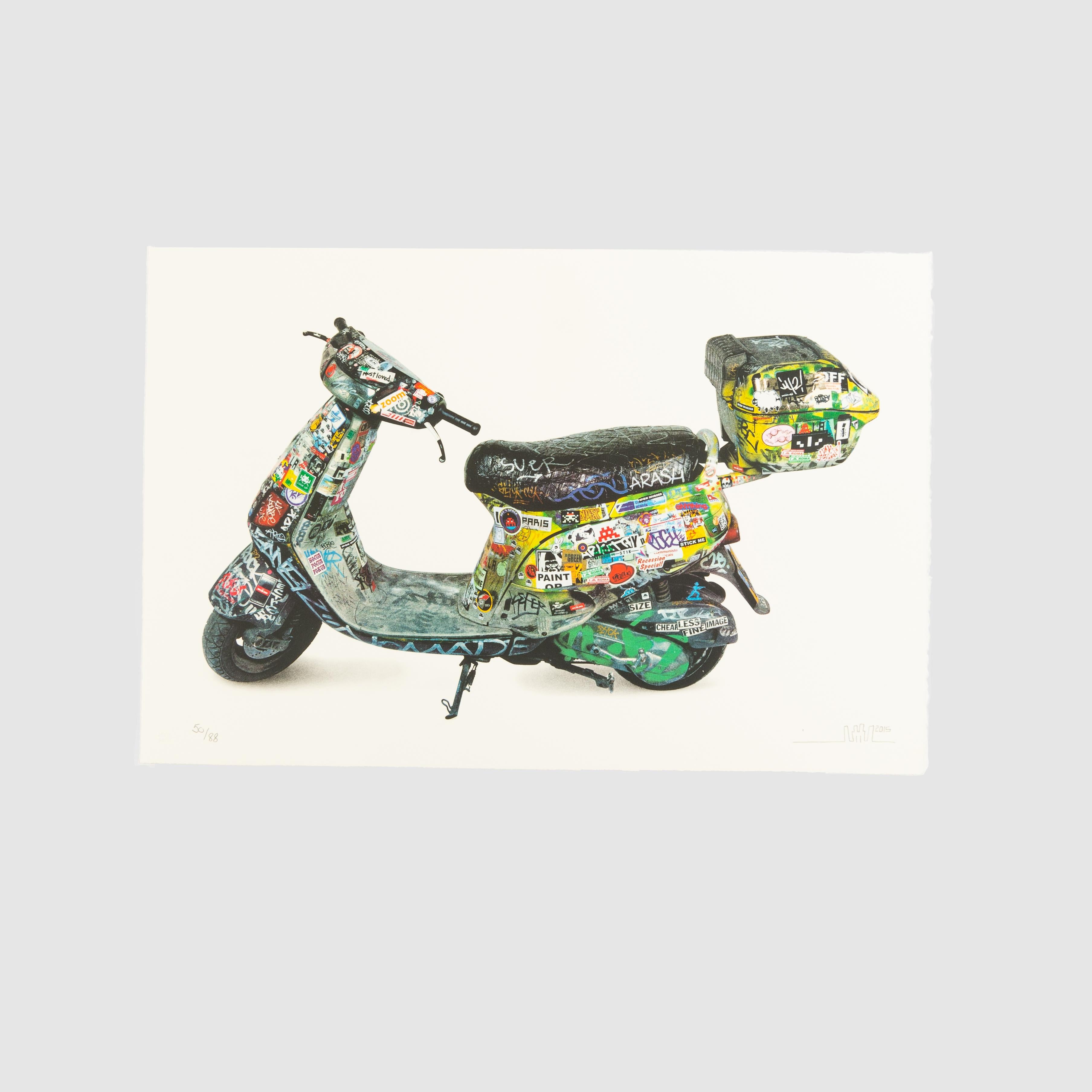 Scooter  Invader Street Art Edición Limitada Impreso Firmado, Colorido