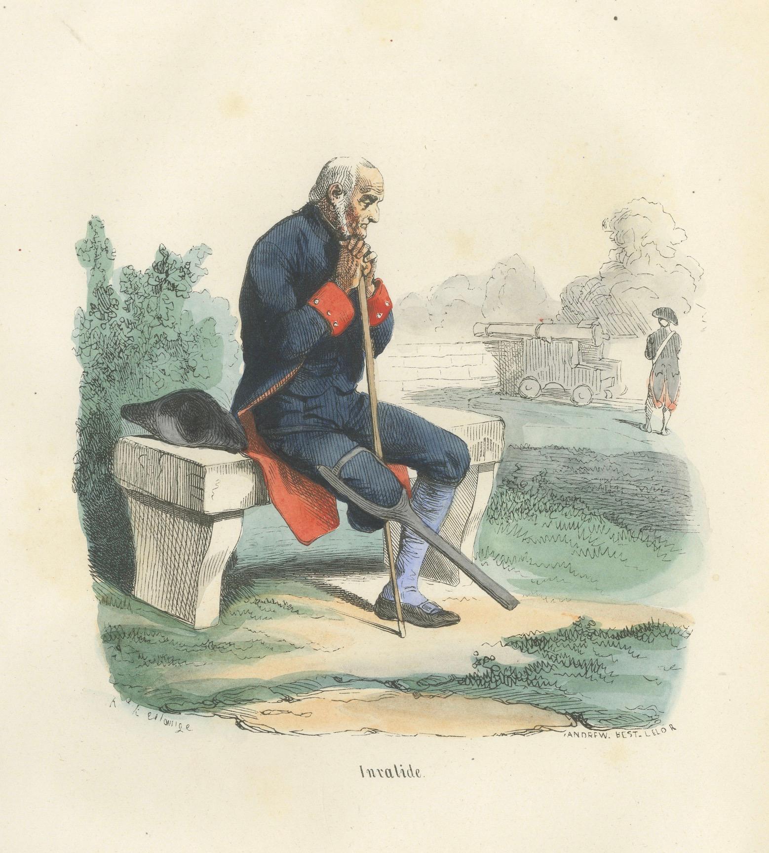Invalides Veteran of the Imperial Guard, Hand-Colored Military Print, 1843