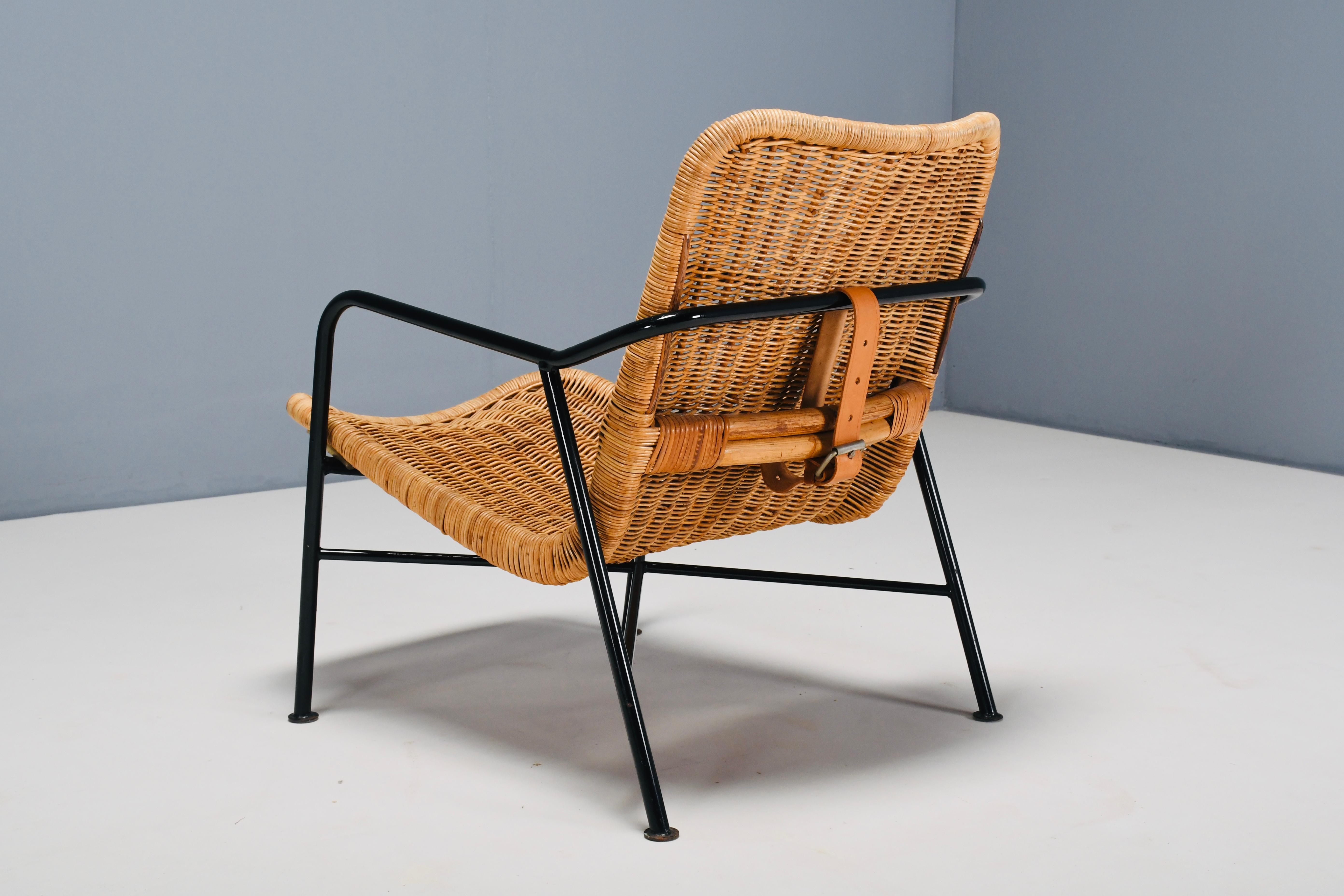 Néerlandais Fauteuil réglable en rotin inventif n° 514 de Dirk van Sliedregt, 1952. en vente