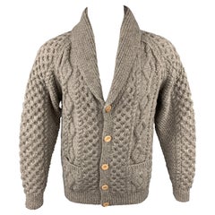 INVERALLAN Size L Grey Knit Wool Fisherman Cardigan