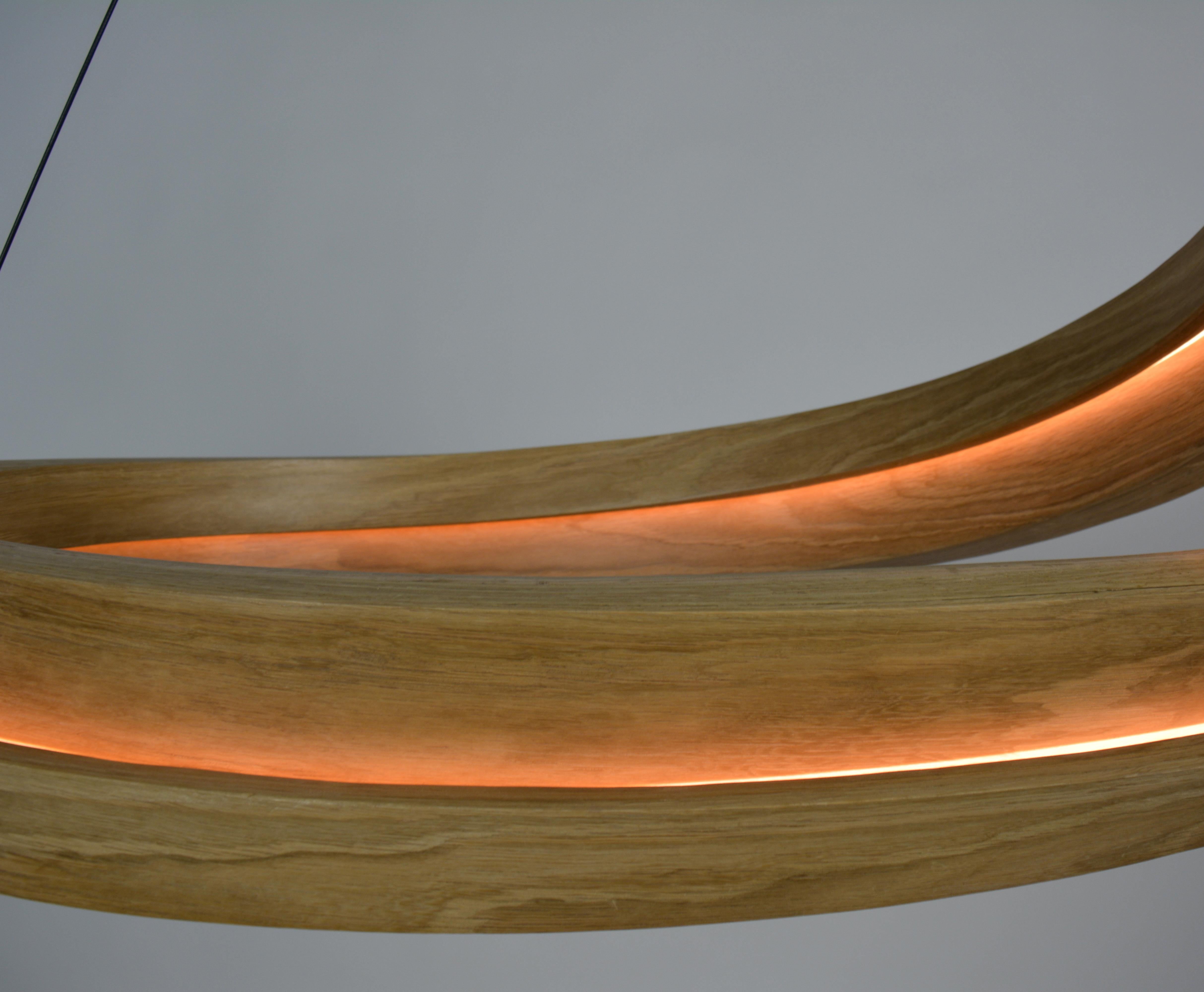 Scandinavian Modern Invert, Curved Wooden Pendant Light with Warm LED Back-Lit Glow