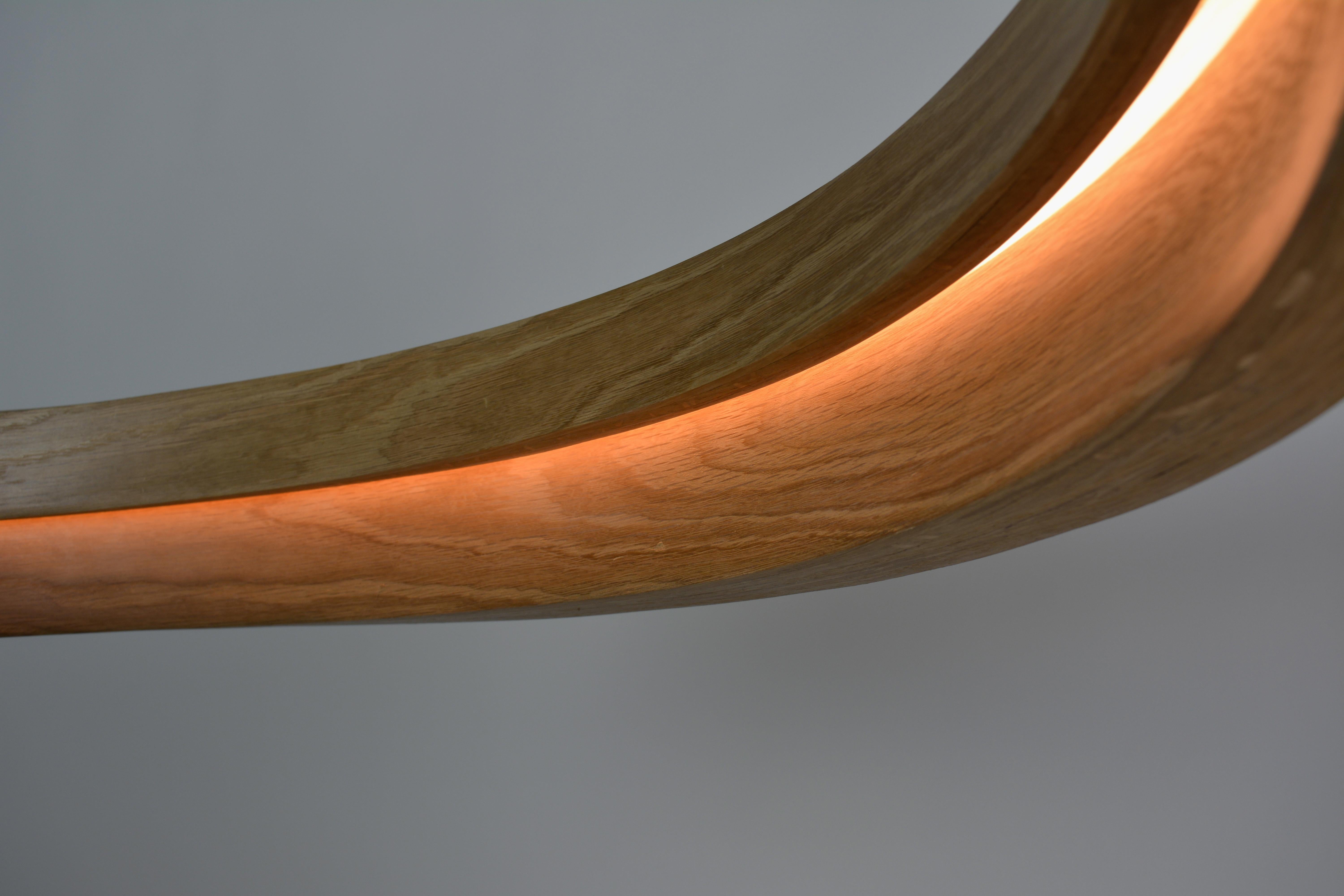 American Invert, Curved Wooden Pendant Light with Warm LED Back-Lit Glow