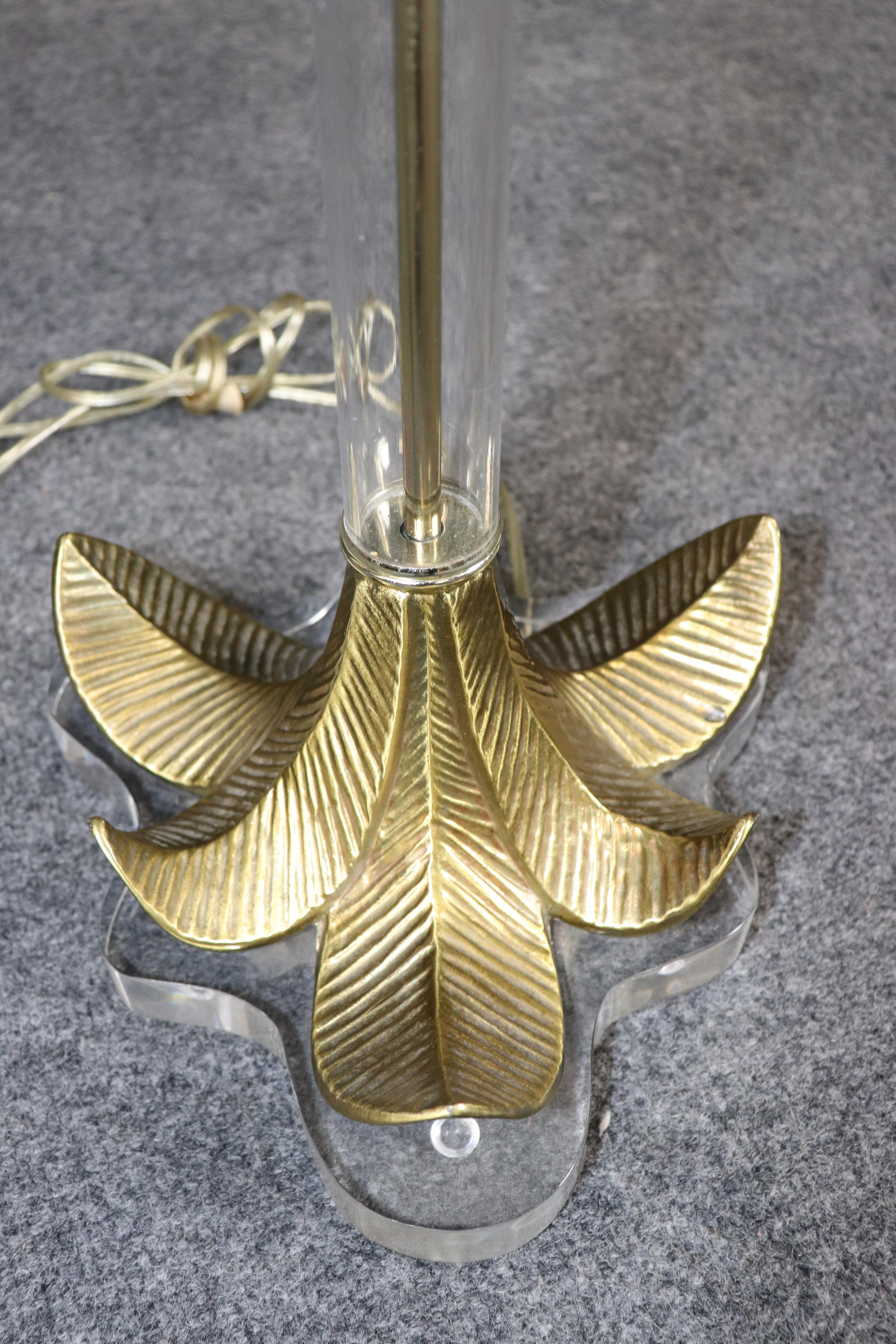 Unknown Inverse Palm Tree Lucite and Brass Maison Jansen Style Table Lamp For Sale