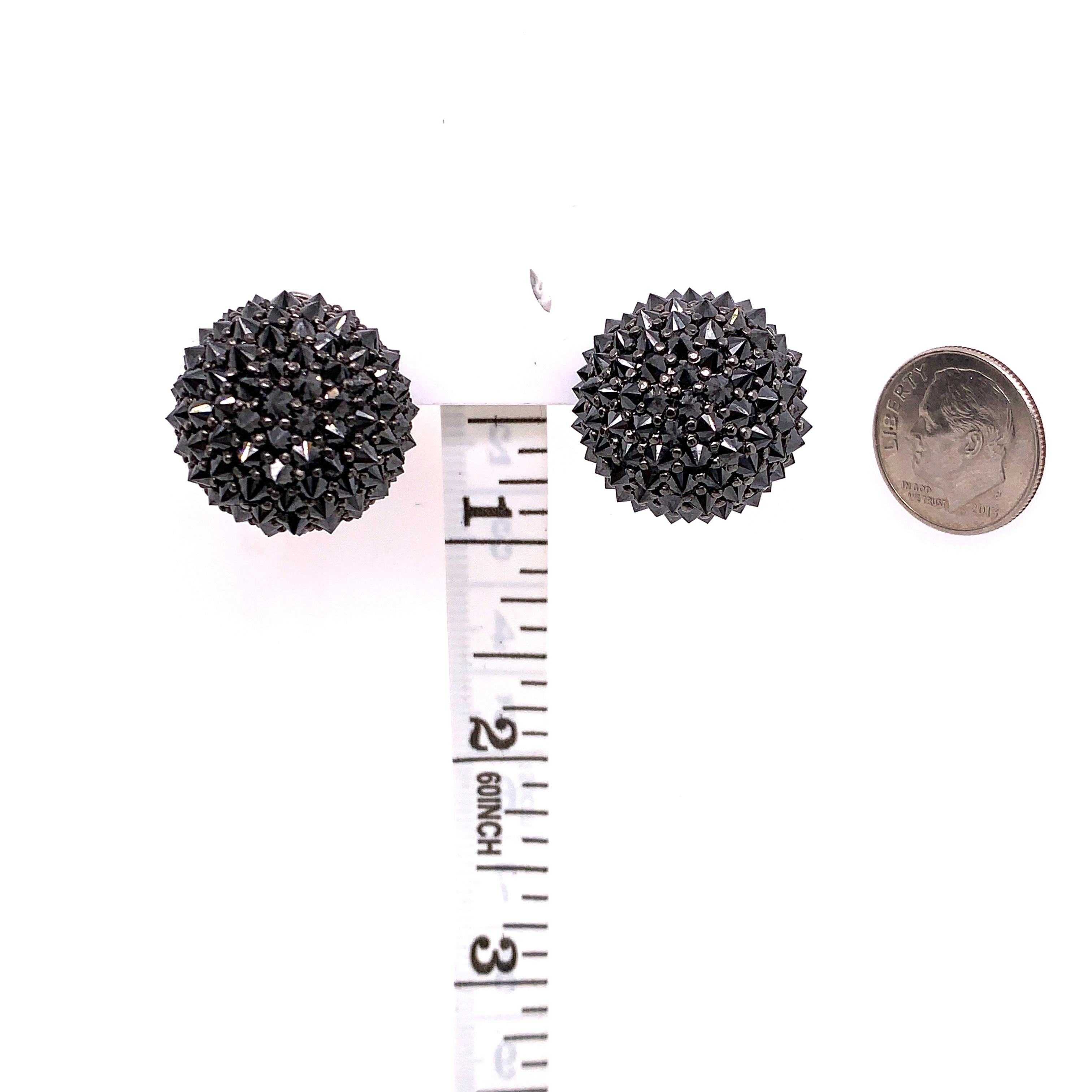 Contemporary Inverted Black Diamond Cluster Earrings For Sale