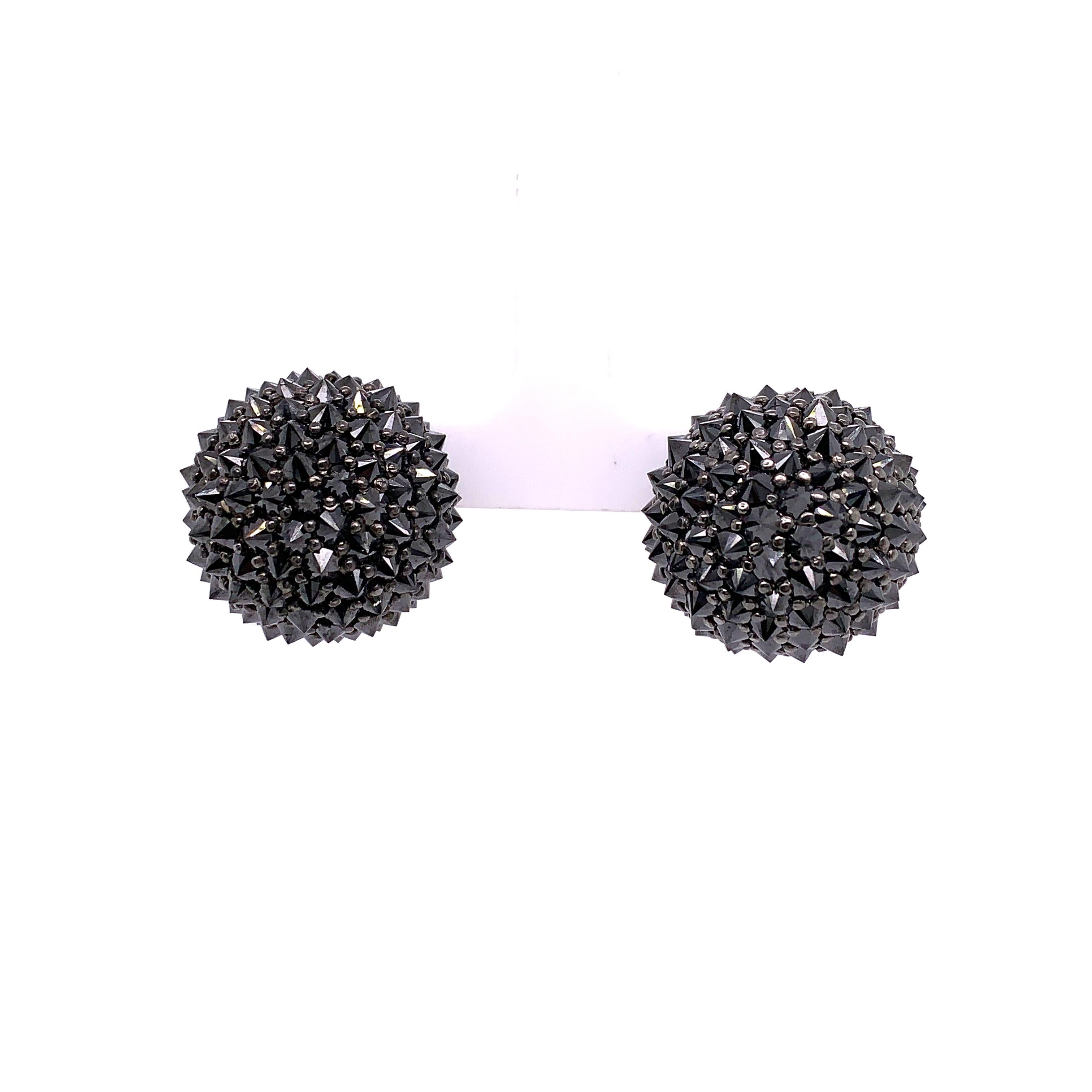 Round Cut Inverted Black Diamond Cluster Earrings For Sale
