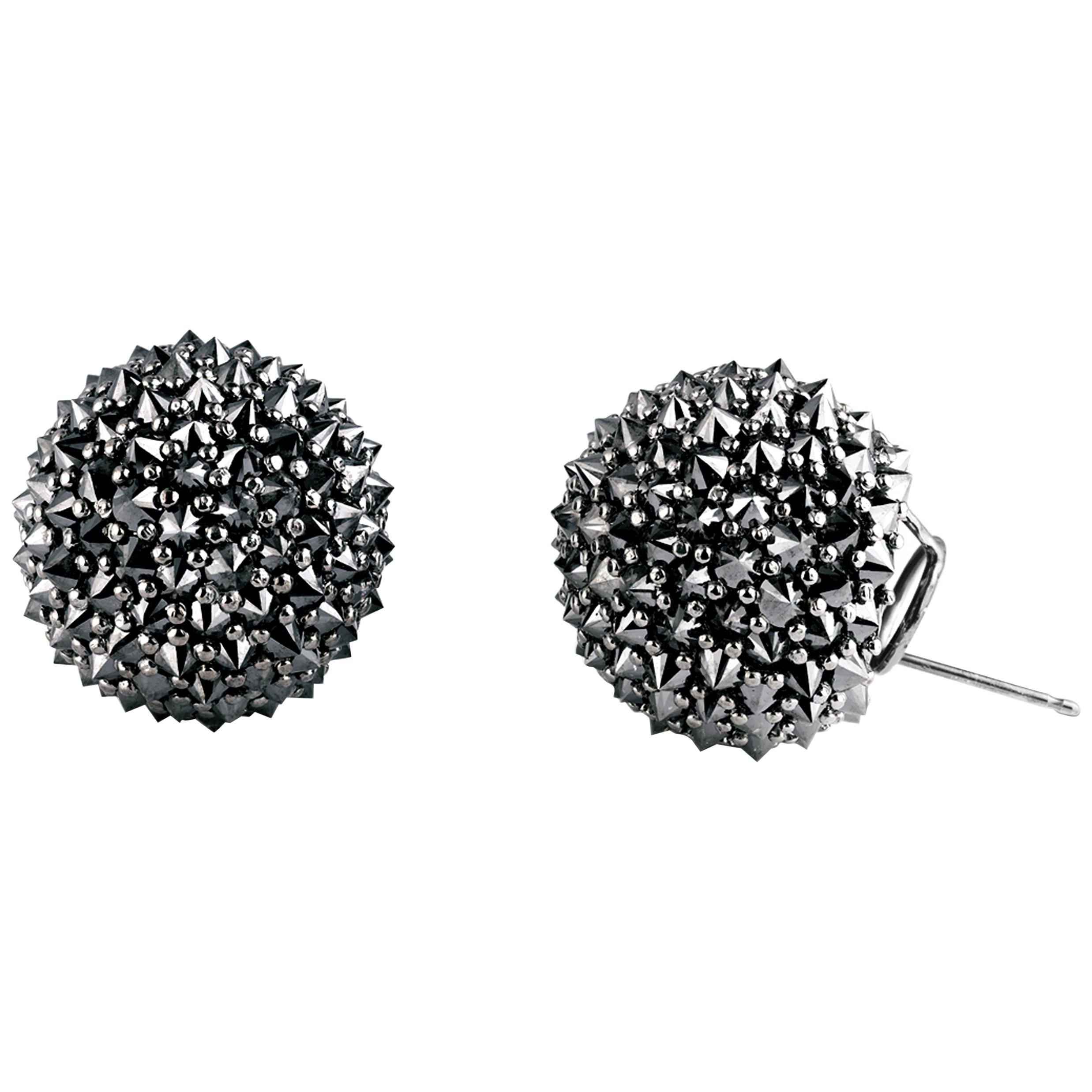 Inverted Black Diamond Cluster Earrings For Sale
