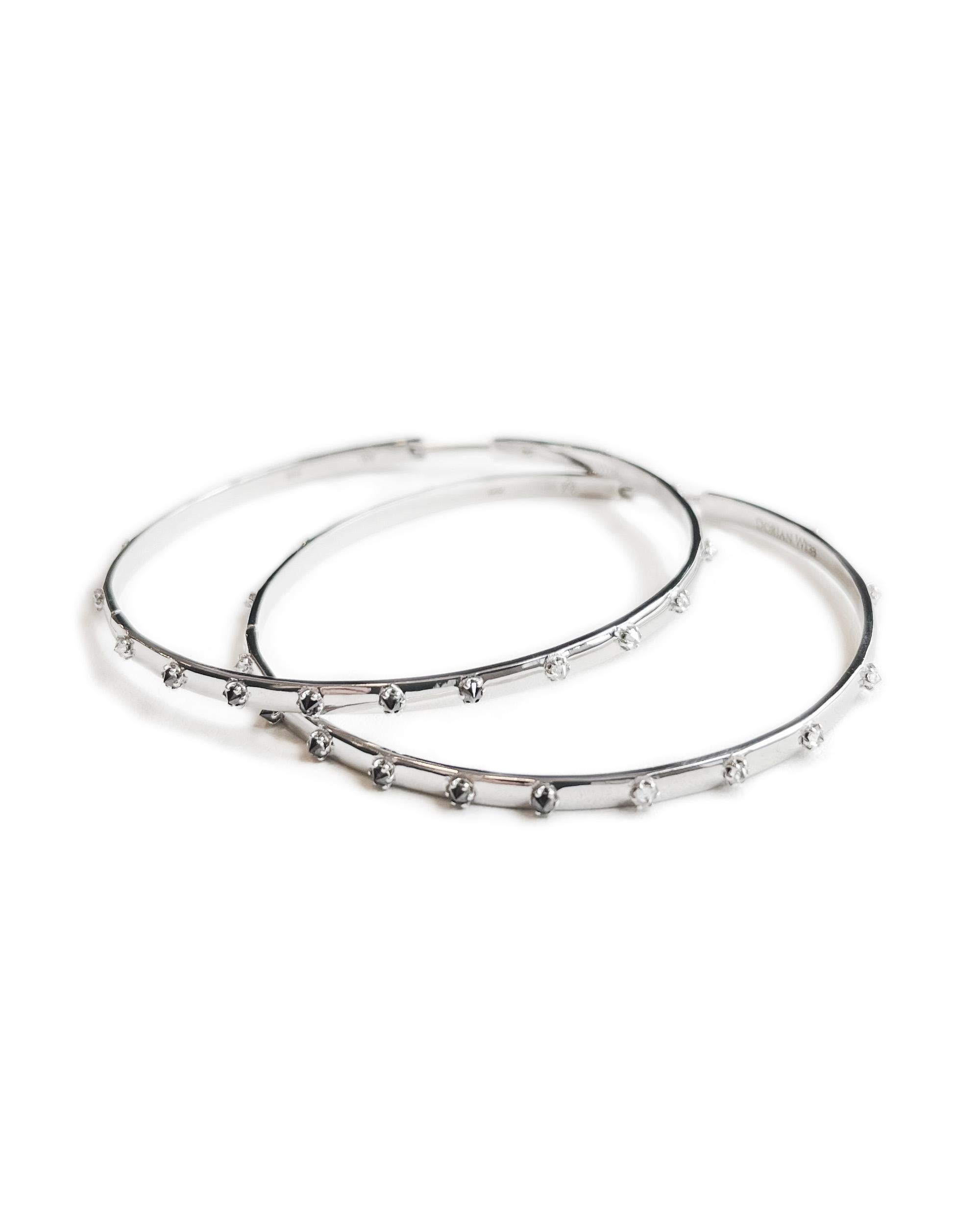 Contemporary Inverted Diamond Hoops with Round Diamonds in Sterling Silver For Sale