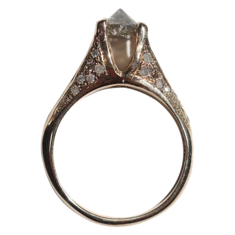 Inverted Grey Diamond Ring in 14 Karat Yellow Gold