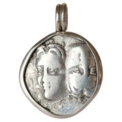 Inverted Male Heads / Delphin and Eagle - Istros mint 400 BC in Silber gefasst in Silber
