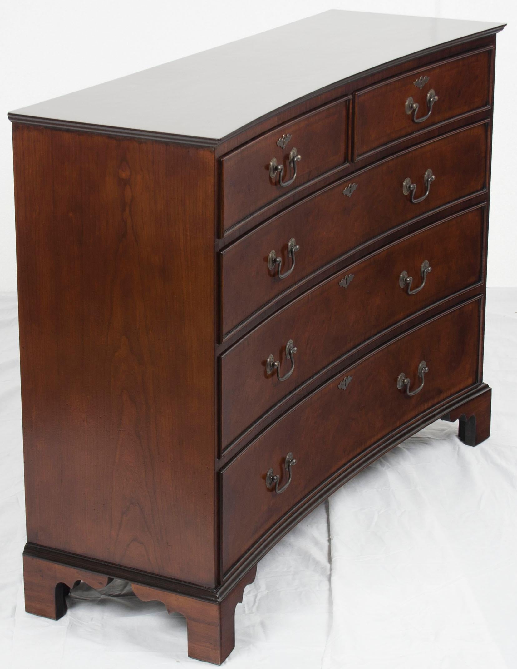 English Inverted or Reverse Bow Front Narrow Chest of Drawers Dresser For Sale