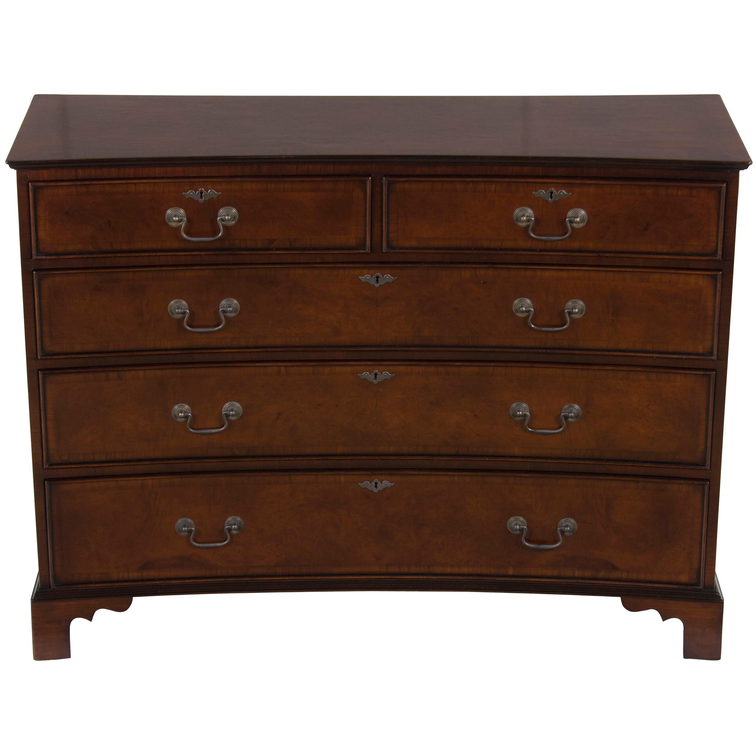 Inverted or Reverse Bow Front Narrow Chest of Drawers Dresser For Sale