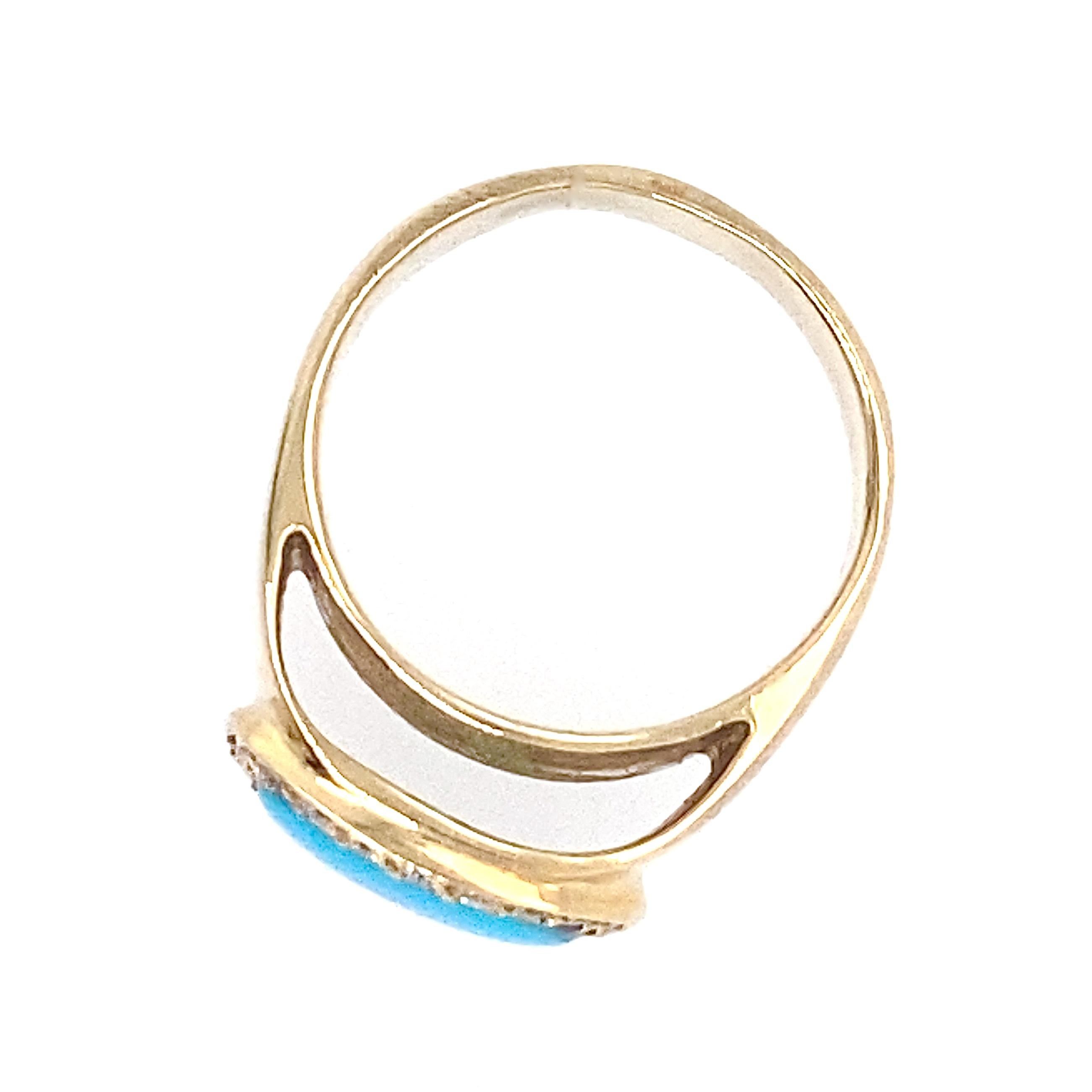 Inverted Oval Halo Band in Sleeping Beauty Turquoise, Diamonds and Yellow Gold For Sale 6