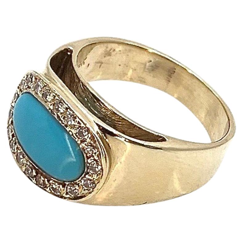 Inverted Oval Halo Band in Sleeping Beauty Turquoise, Diamonds and Yellow Gold