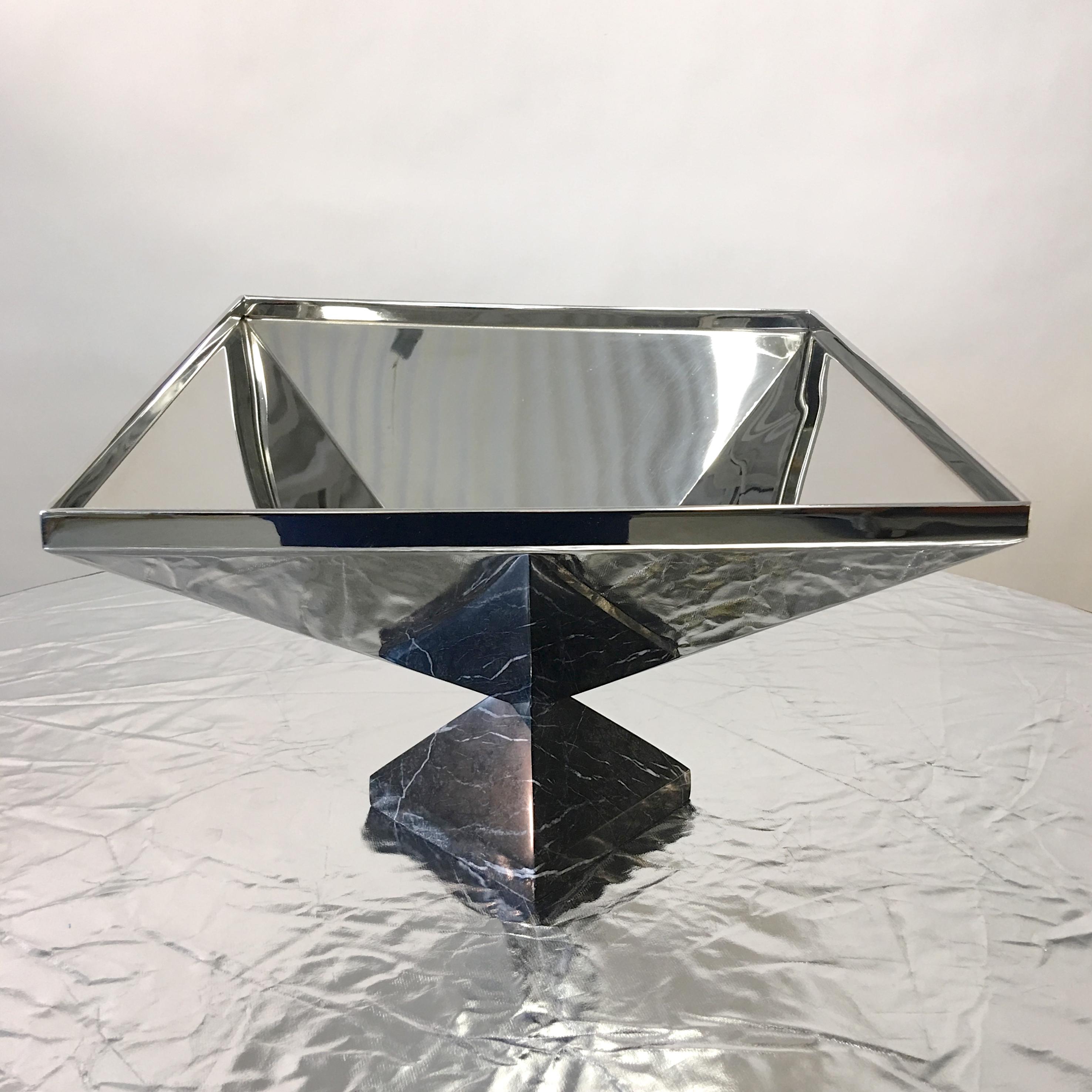 Inverted Pyramid Polished Stainless Centerpiece on Marble Pyramid Base 8