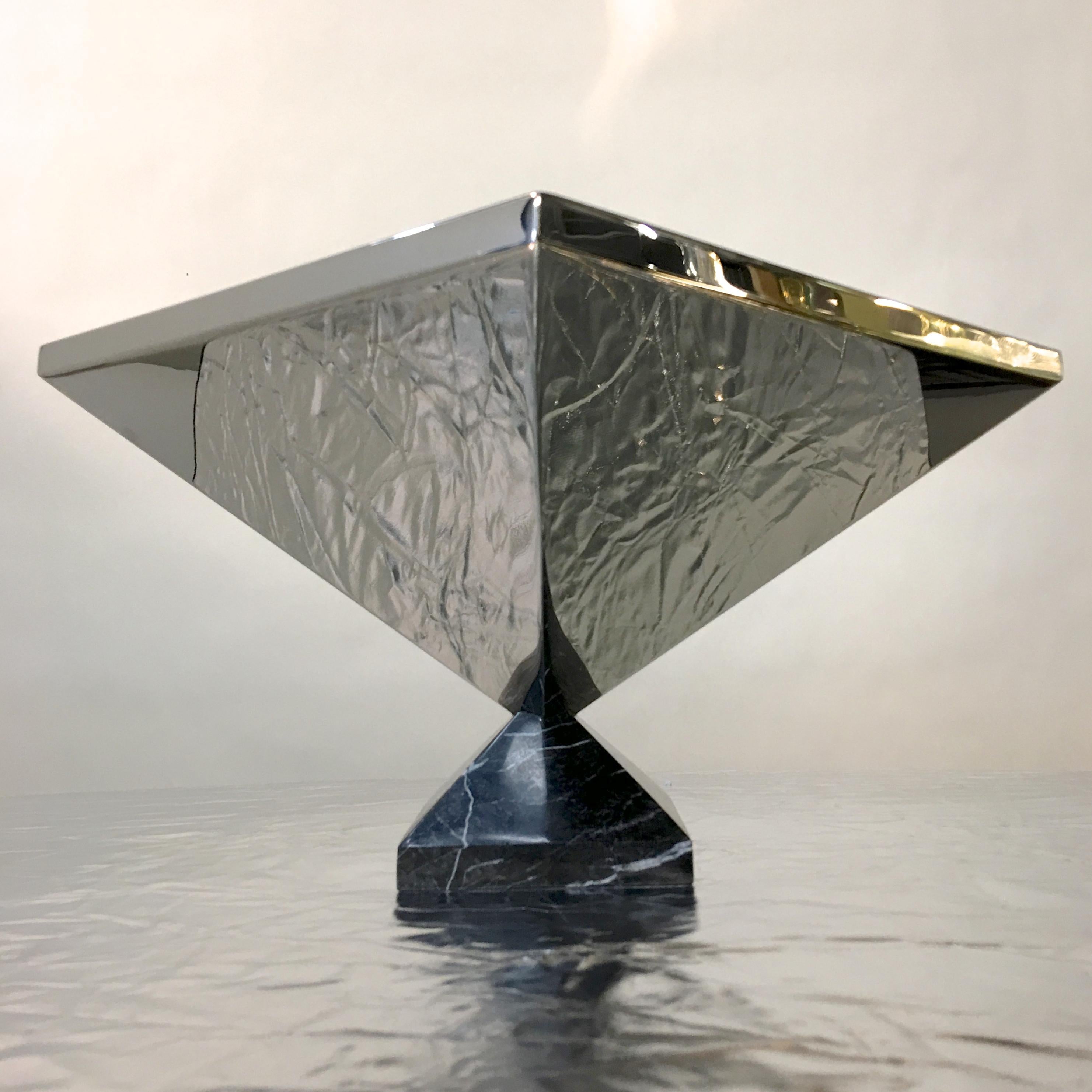 Inverted Pyramid Polished Stainless Centerpiece on Marble Pyramid Base 9