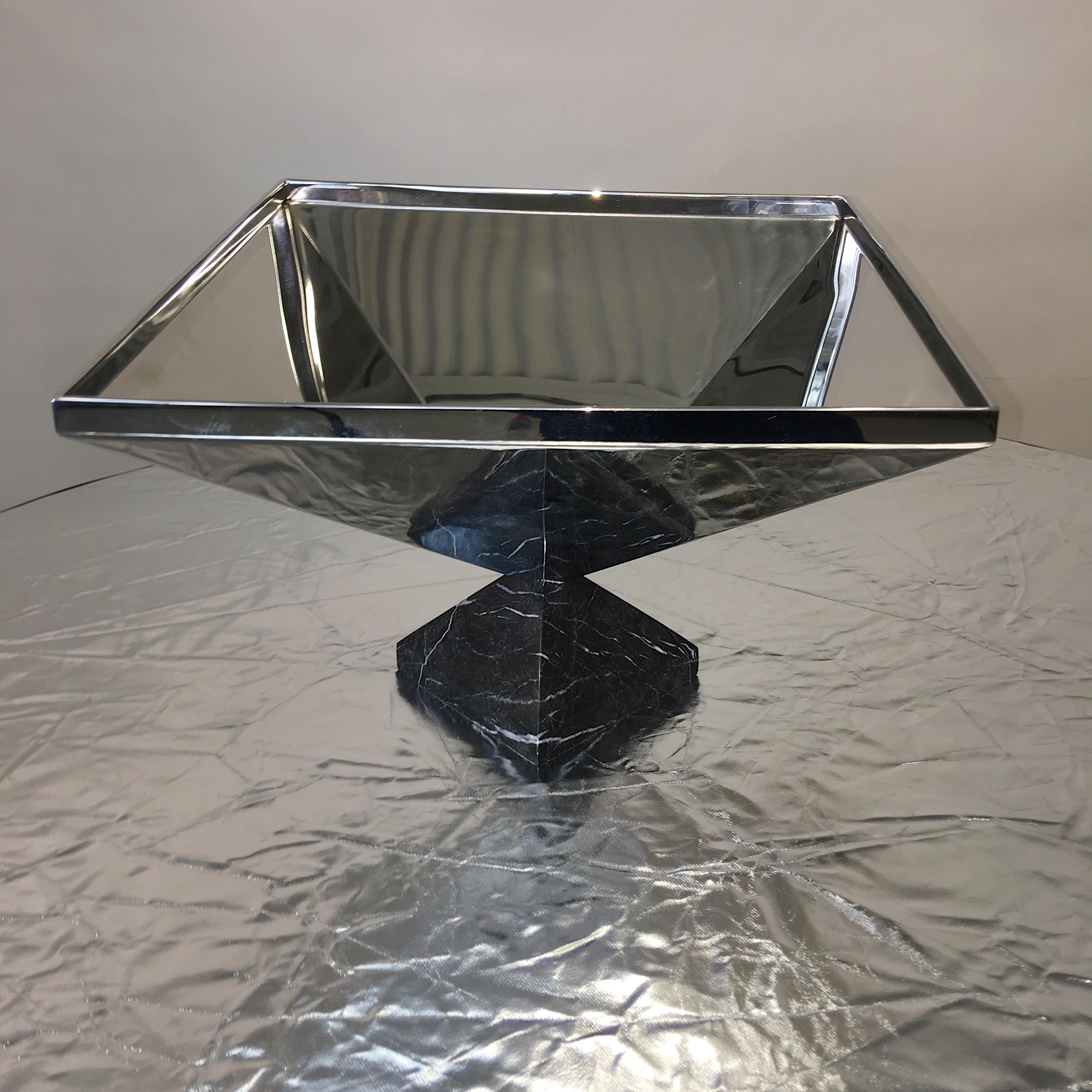 Inverted Pyramid Polished Stainless Centerpiece on Marble Pyramid Base 1