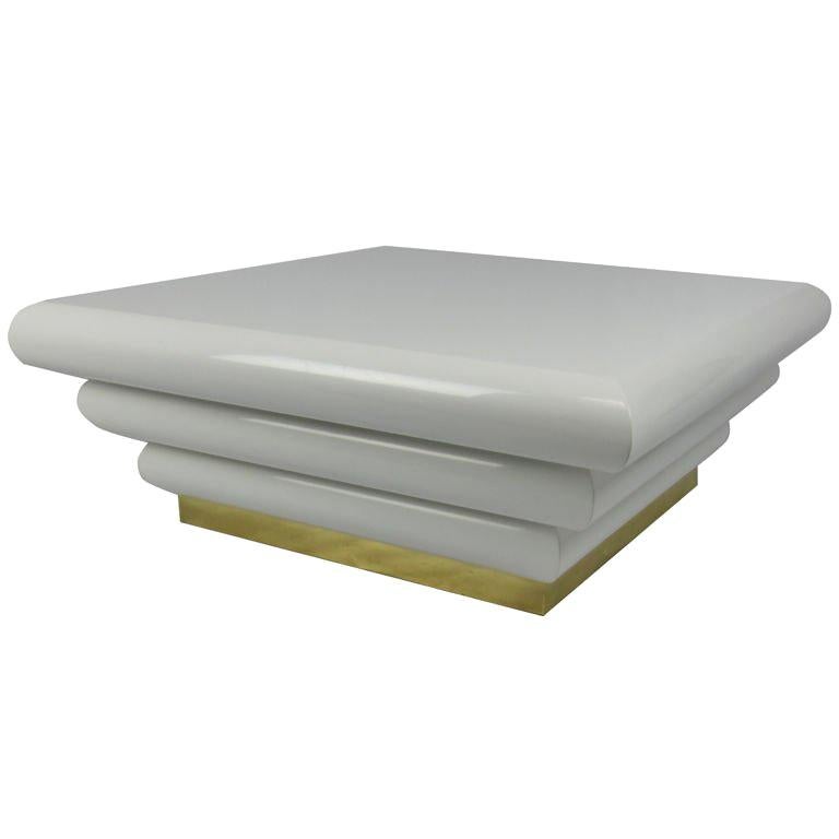 Inverted Steps Coffee Table with Brass Clad Base For Sale at 1stdibs