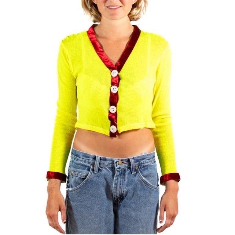 Invest In The Original Voyage  Bright Lime Green & Burgundy Cashmere Blend Sweater