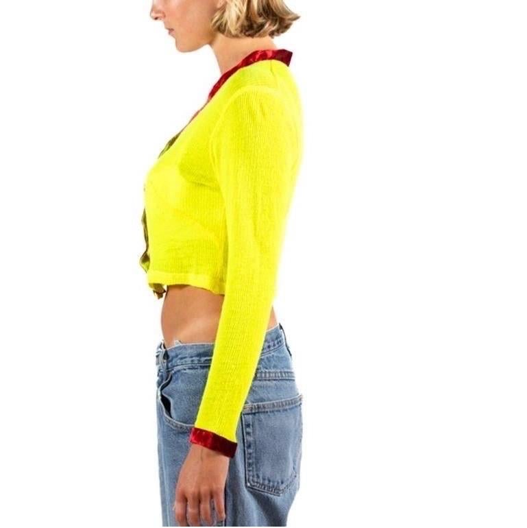 Invest In The Original Voyage  Bright Lime Green & Burgundy Cashmere Blend Swea In Excellent Condition In New York, NY