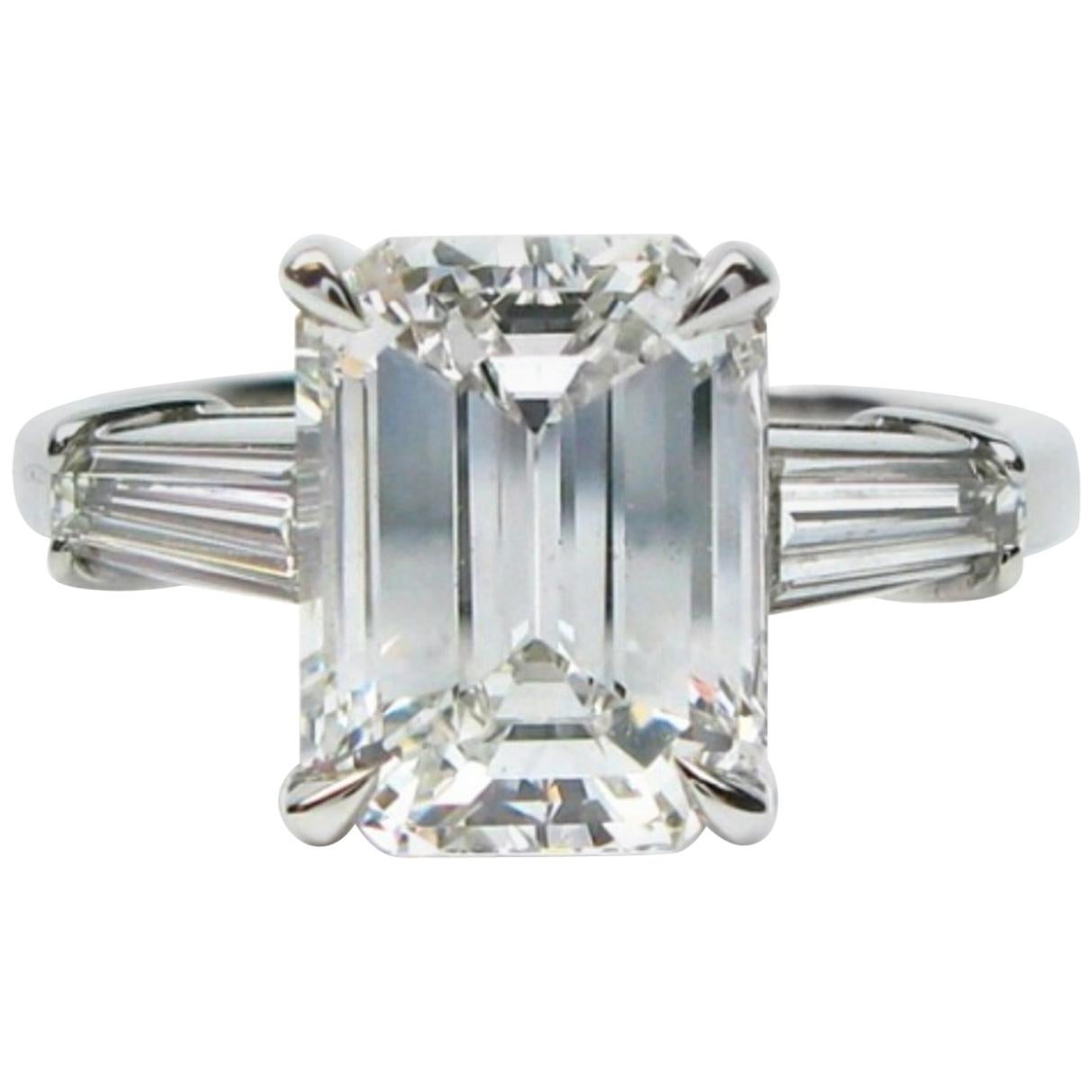 GIA Certified 2.30 Carat Emerald Cut Platinum Diamond Ring