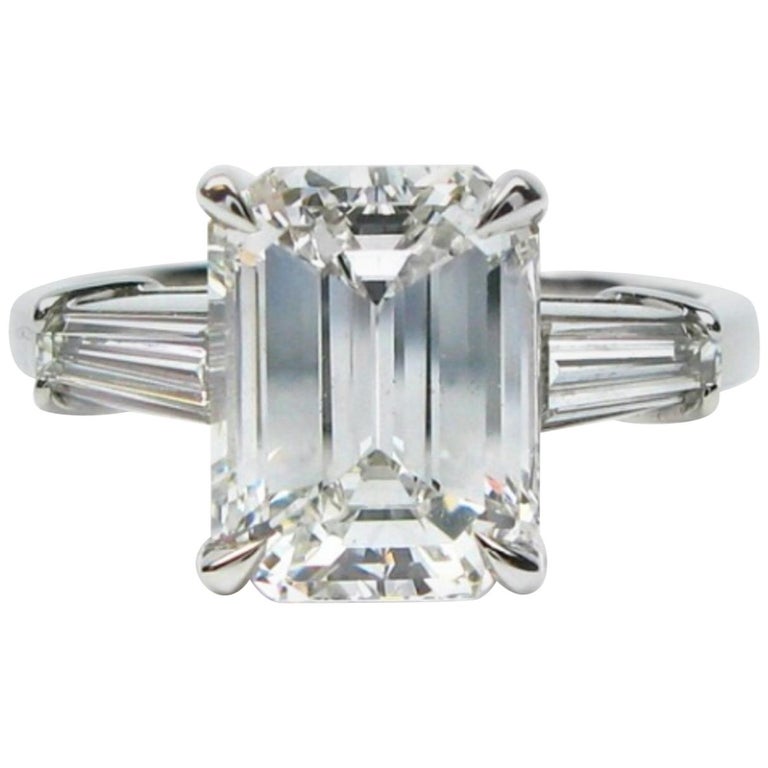 GIA Certified 2.30 Carat Emerald Cut Platinum Diamond Ring at 1stDibs