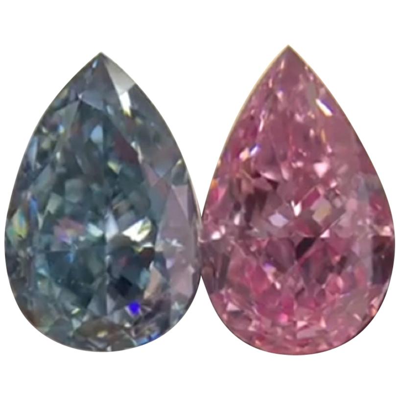 Gia 2 Pear Cut Blue and Pink Diamonds