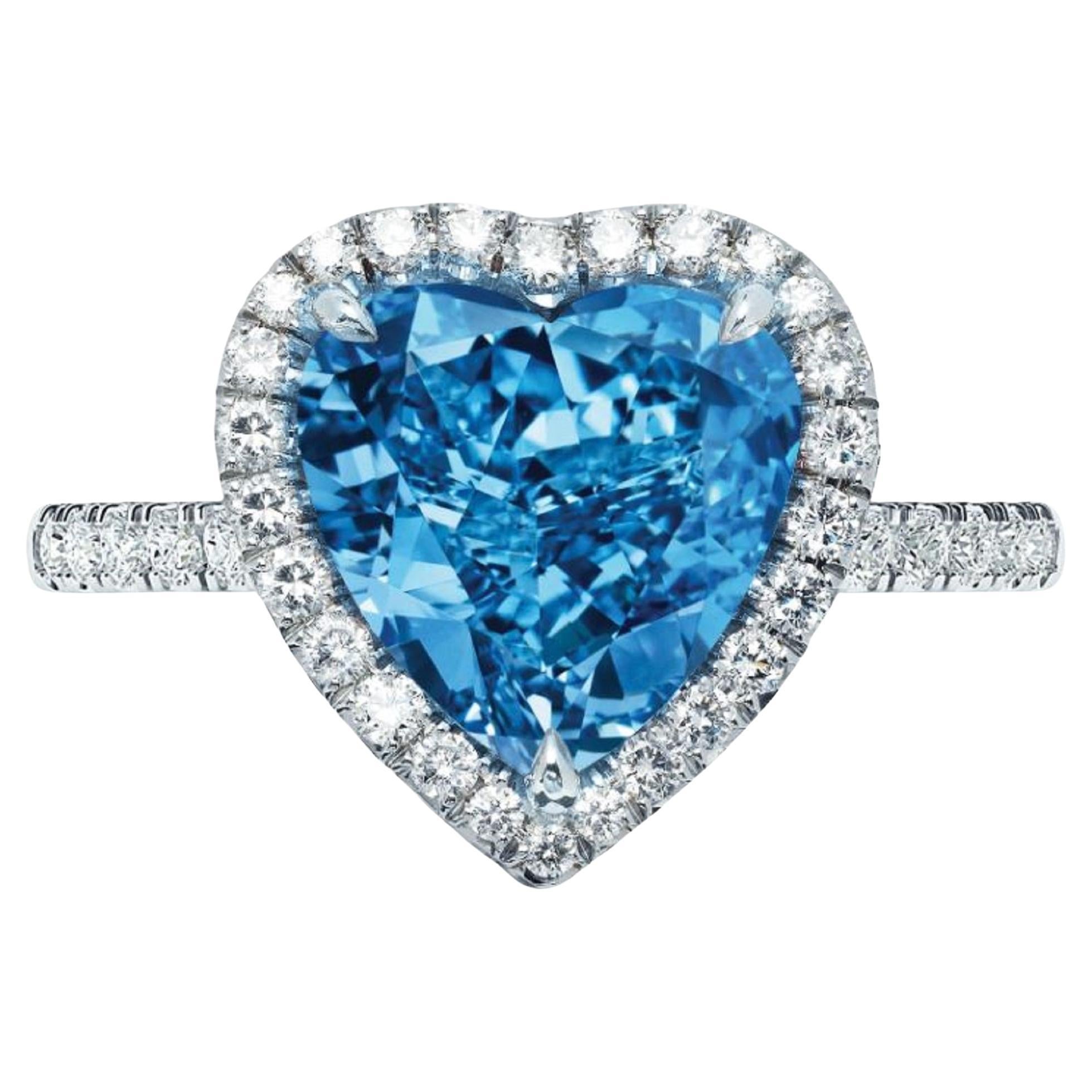 in de rij gaan staan Vertolking Voorouder Investment Grade GIA Certified Fancy Vivid Blue Heart Shape Diamond Ring  For Sale at 1stDibs