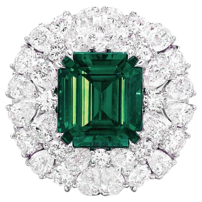 Investment grade NO OIL AGL Certified 4.26 Carat Emerald Diamond Ring