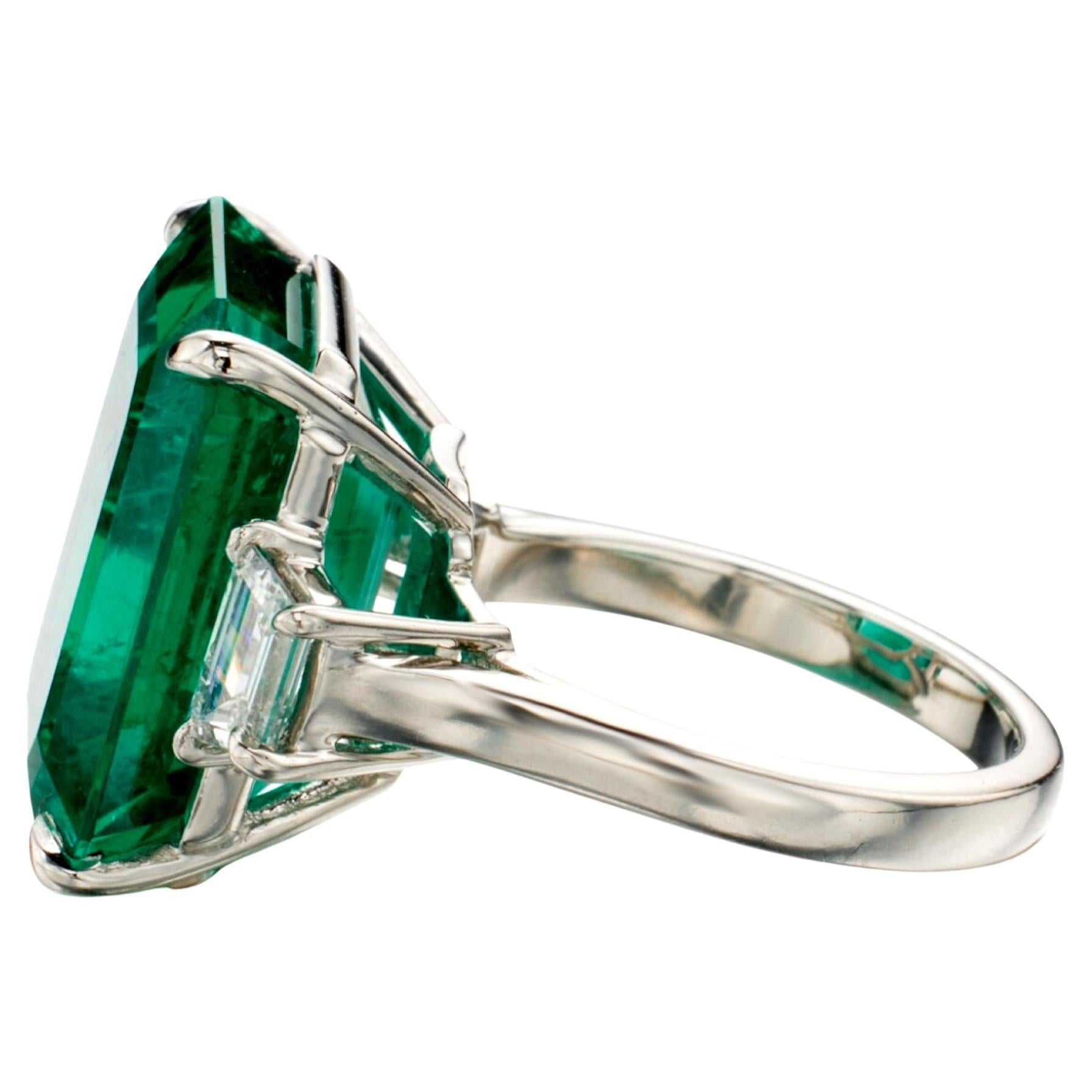 Contemporary Investment Insignificant Oil GRS Certified 36 Carat Carat Colombian Emerald Ring For Sale