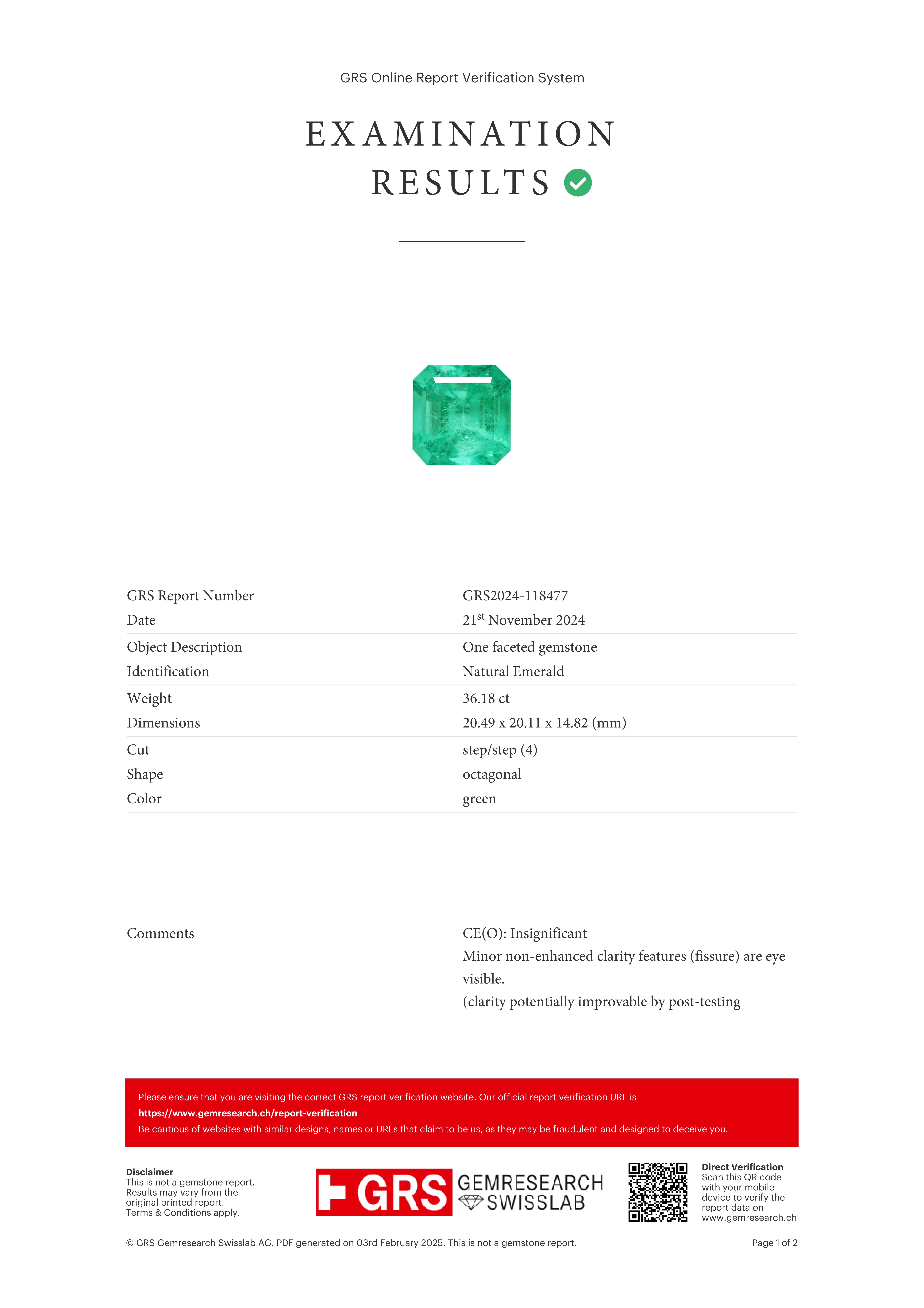 Emerald Cut Investment Insignificant Oil GRS Certified 36 Carat Carat Colombian Emerald Ring For Sale