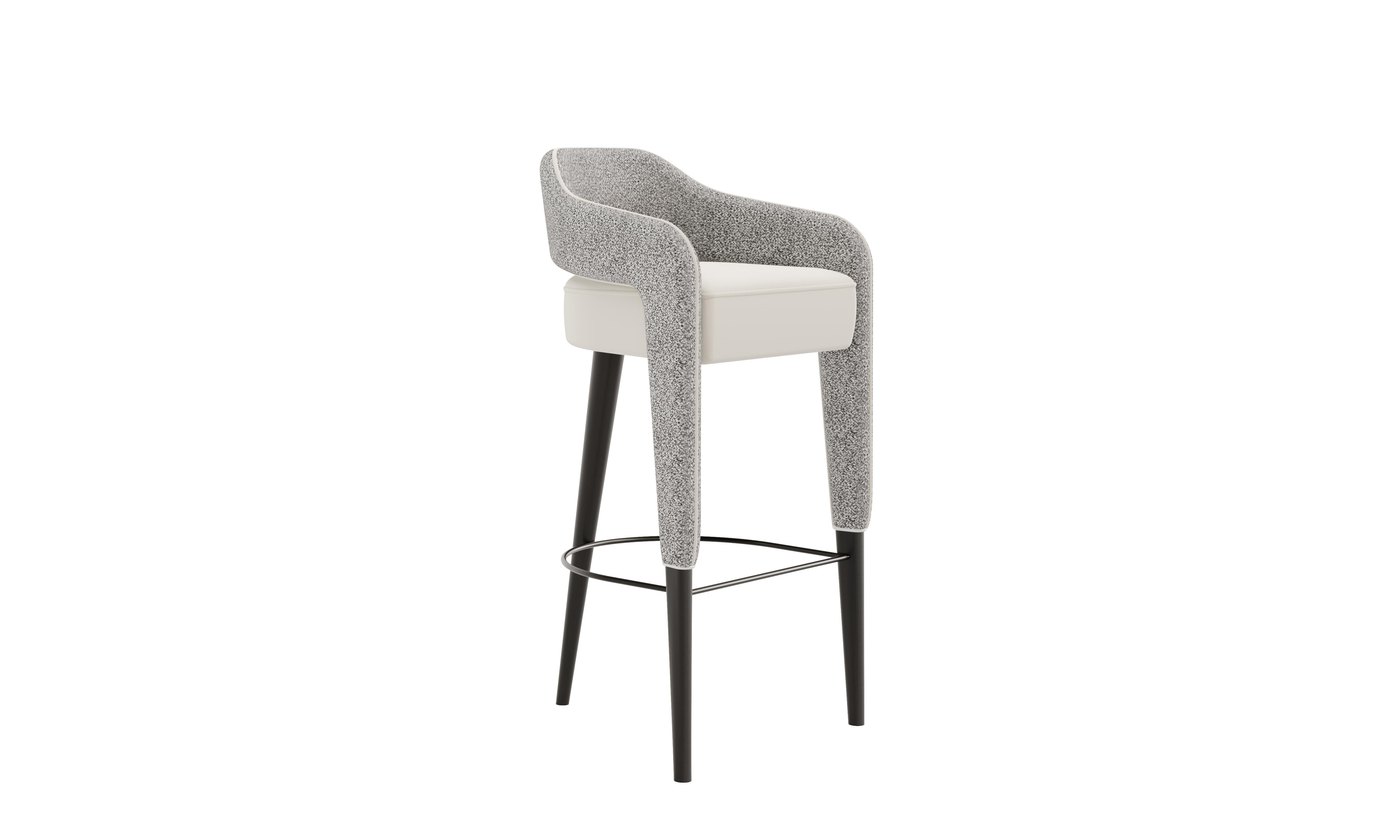 Portuguese INVICTA Modern Bar Stool with Sculptural Black Wood Legs For Sale