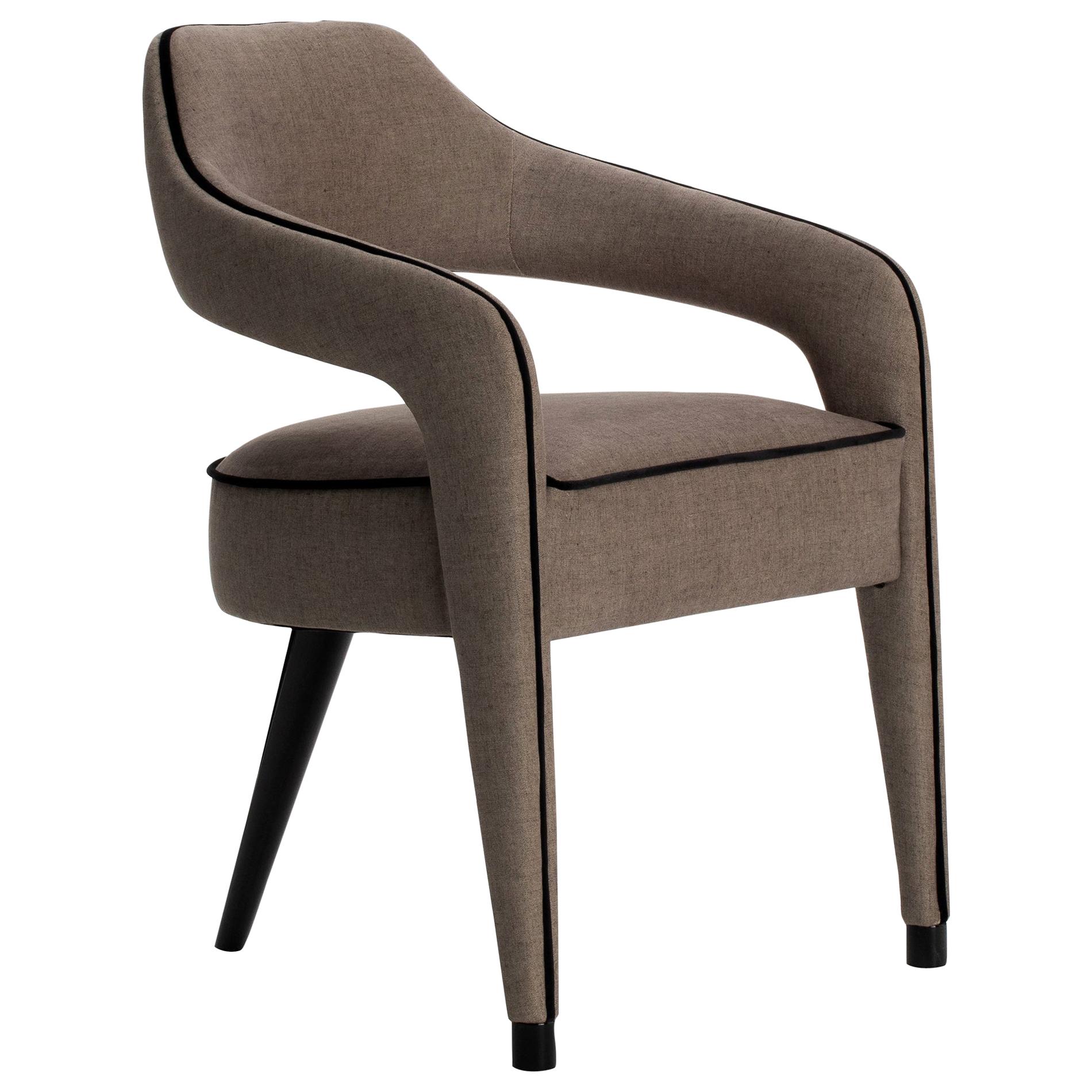 Invicta Dining Chair with One Back Foot in Solid Wood and Piping Details