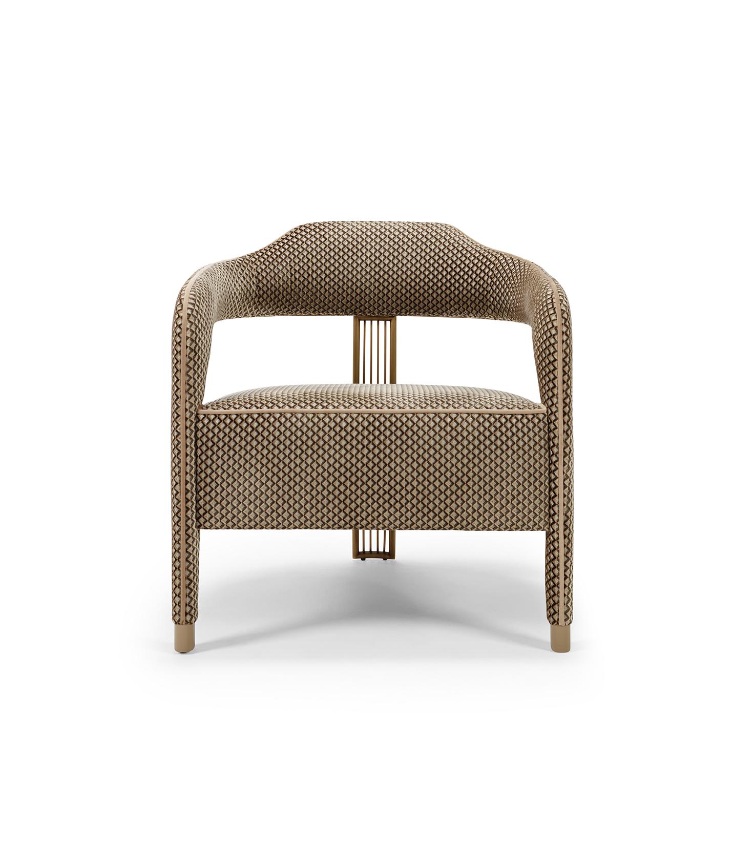 Modern INVICTA II Armchair with Antique Brass Rear Leg For Sale