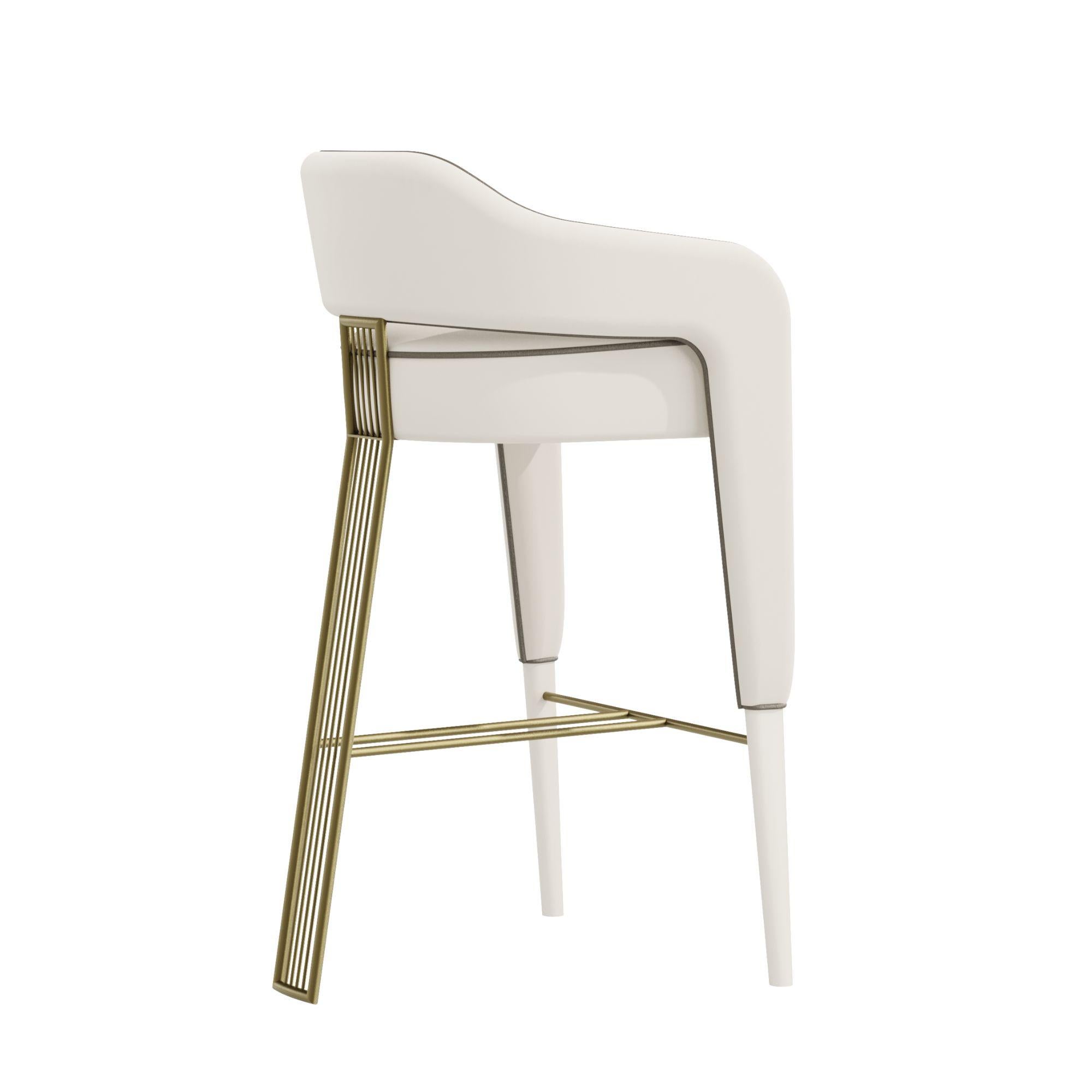 Modern INVICTA II Bar Stool – Contemporary Design with Polished Brass Rear Leg For Sale