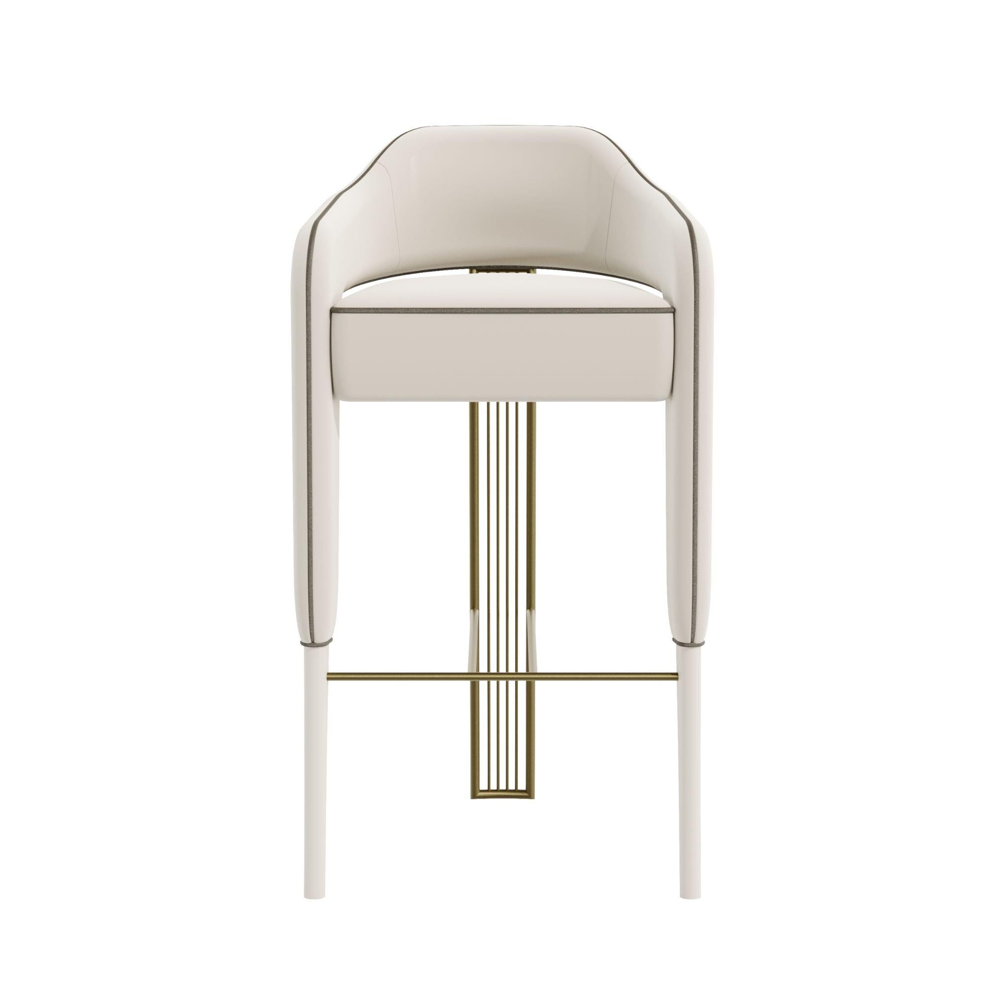 Portuguese INVICTA II Bar Stool – Contemporary Design with Polished Brass Rear Leg For Sale