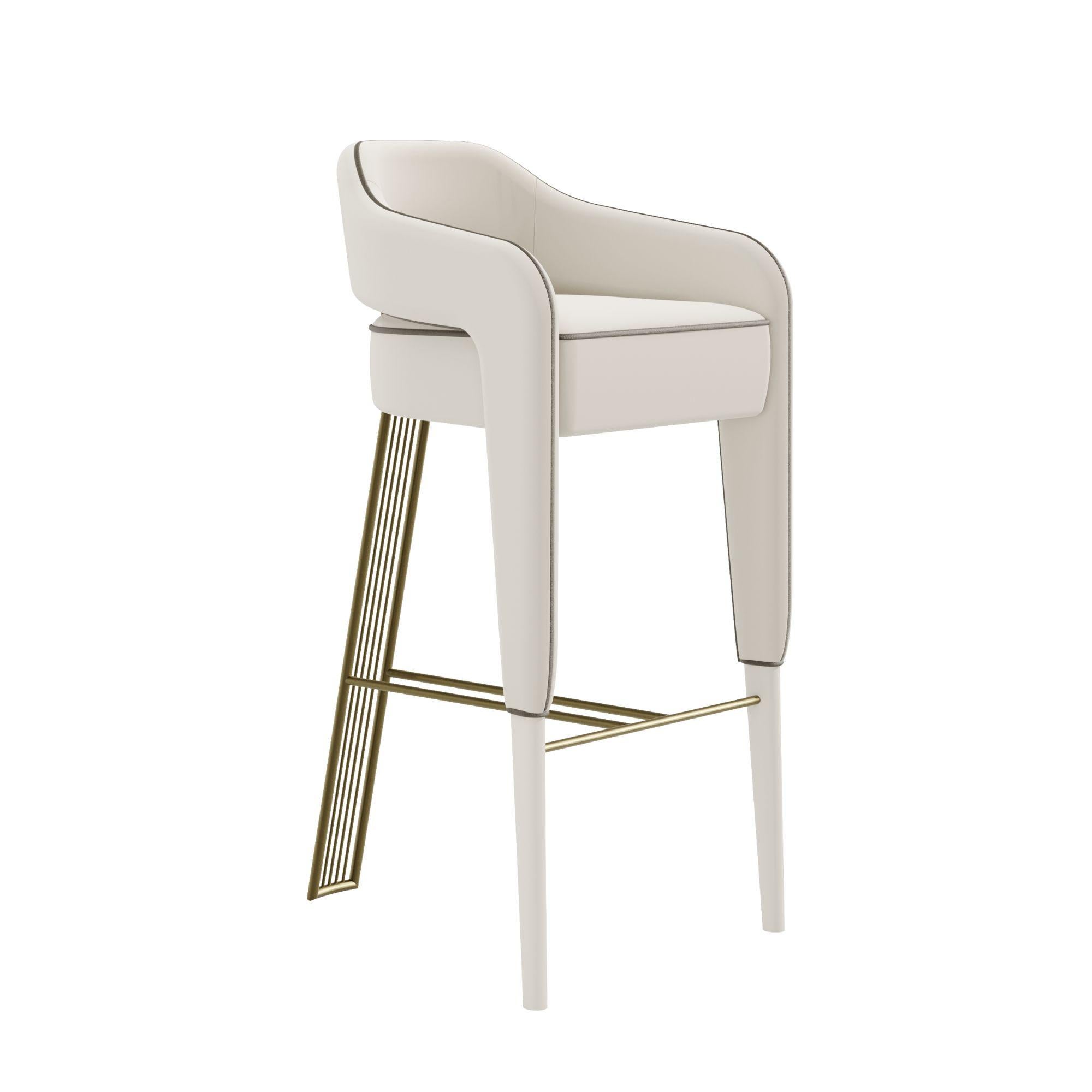 Lacquered INVICTA II Bar Stool – Contemporary Design with Polished Brass Rear Leg For Sale