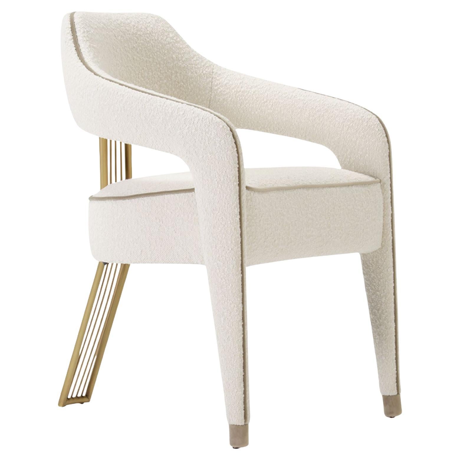 Chaise de salle à manger Invicta ii blanche avec pieds arrière en laiton antique