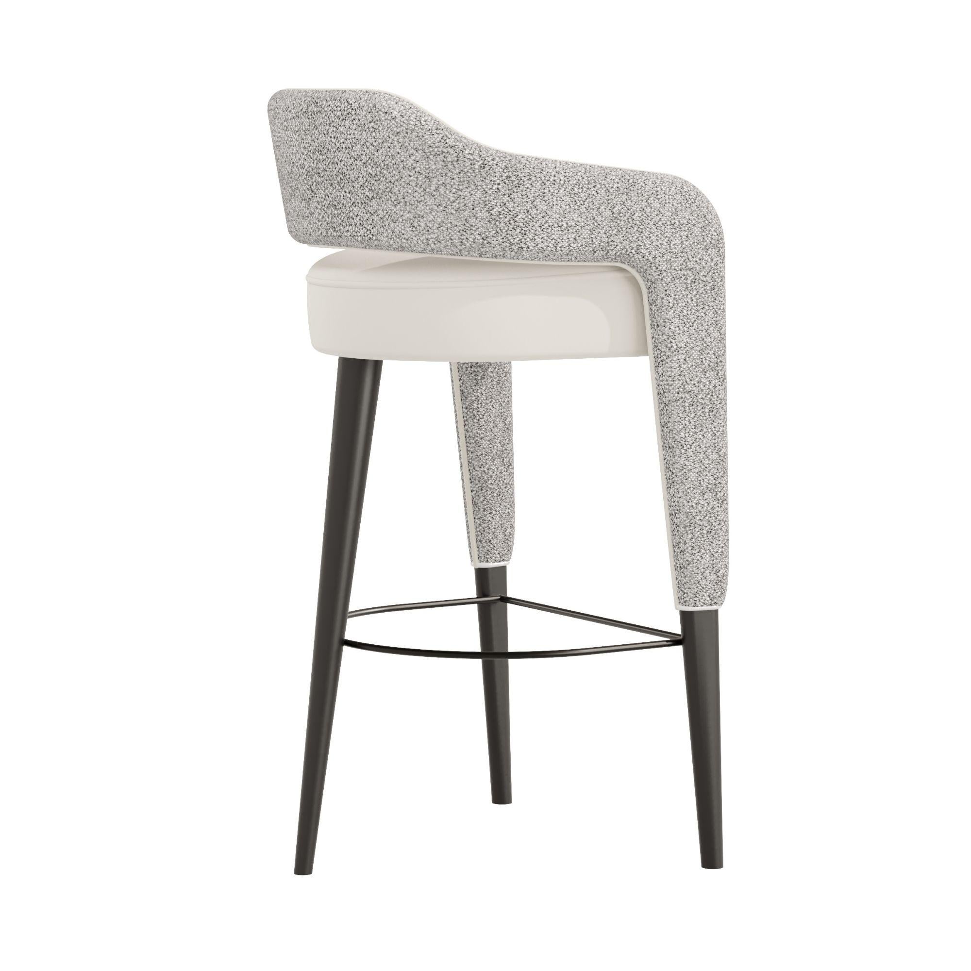 Brass INVICTA Modern Bar Stool with Solid Wood Rear Leg and Upholstered Seat For Sale