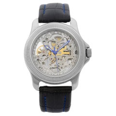 Invicta Openworked Steel Skeleton Dial Blue Leather Mens Automatic Watch