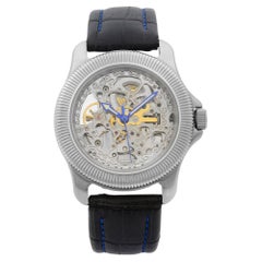 Montre automatique pour hommes Invicta en acier ajouré avec cadran squelette et cadran en cuir bleu