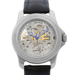 Invicta Skeleton Openworked Steel Automatic Blue Leather Quartz Men's Watch