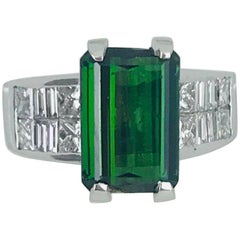 Invisible 1.72 Carat Diamond, Midcentury, 4.70 Carat Tourmaline, 18 Karat Gold