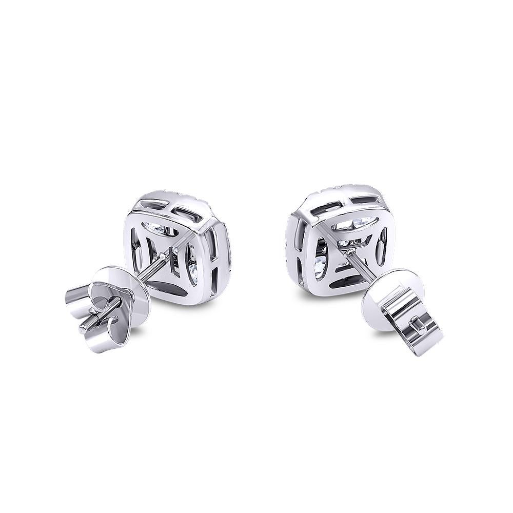 Round Cut Invisible 2.0 Carat White Gold Diamond Earrings / Studs  For Sale