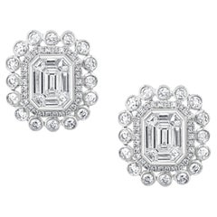 Boucles d'oreilles en diamant taille émeraude serti invisible et illusion