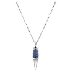 Collana Invisible Blue Sapphire & Diamond in oro bianco 18 carati con ciondolo Bullet Rocket