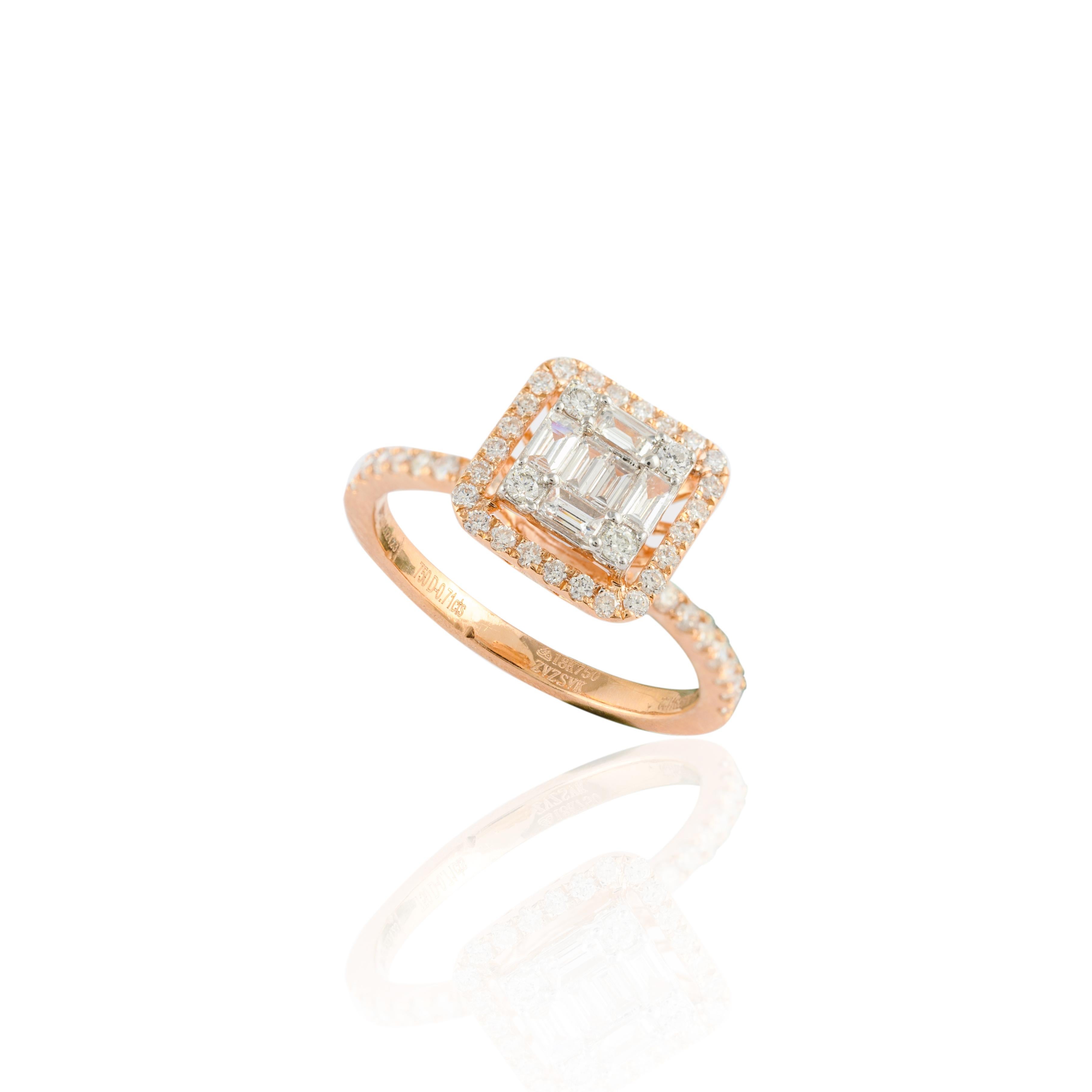 En vente :  Bague de fiançailles en or jaune massif 18 carats sertie d'un halo de diamants brillants à monture invisible 6