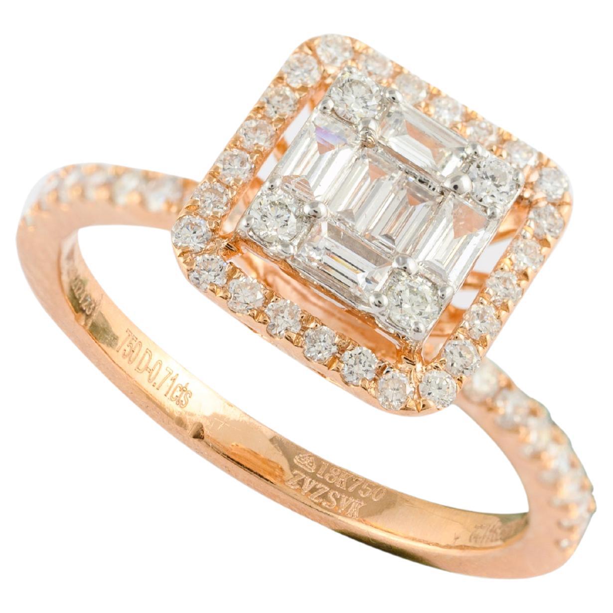 For Sale:  Invisible Set Halo Brilliant Diamond Engagement Ring in 18kt Solid Yellow Gold